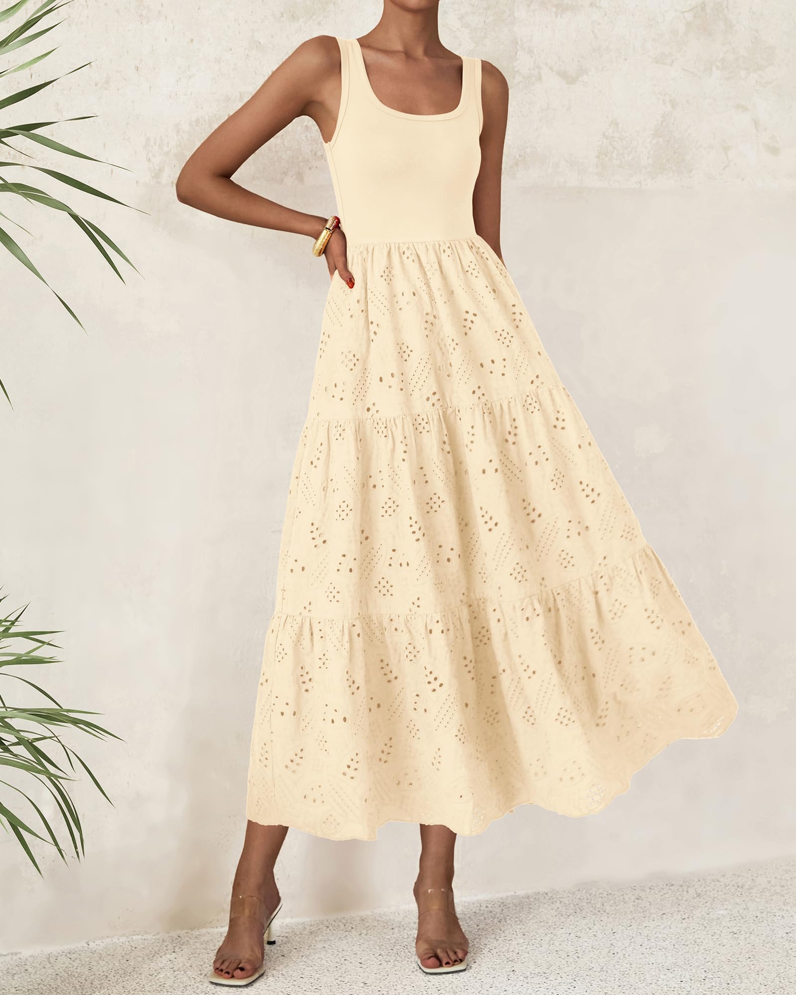 Foto 2 | Vestido Midi Btfbm Para Mujer, Sin Mangas, Con Ojales, Color Albaricoque - Venta Internacional.