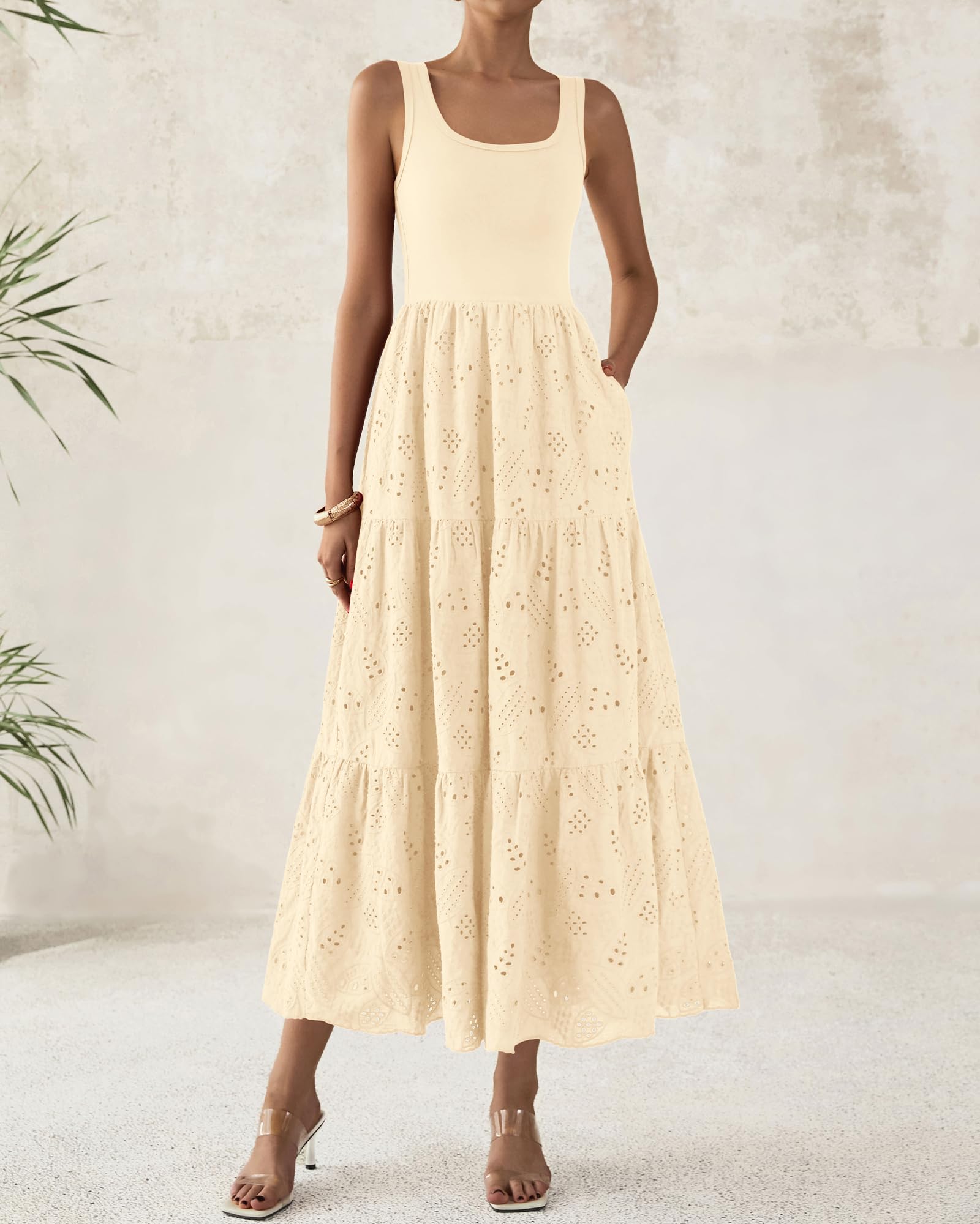 Foto 4 pulgar | Vestido Midi Btfbm Para Mujer, Sin Mangas, Con Ojales, Color Albaricoque - Venta Internacional.