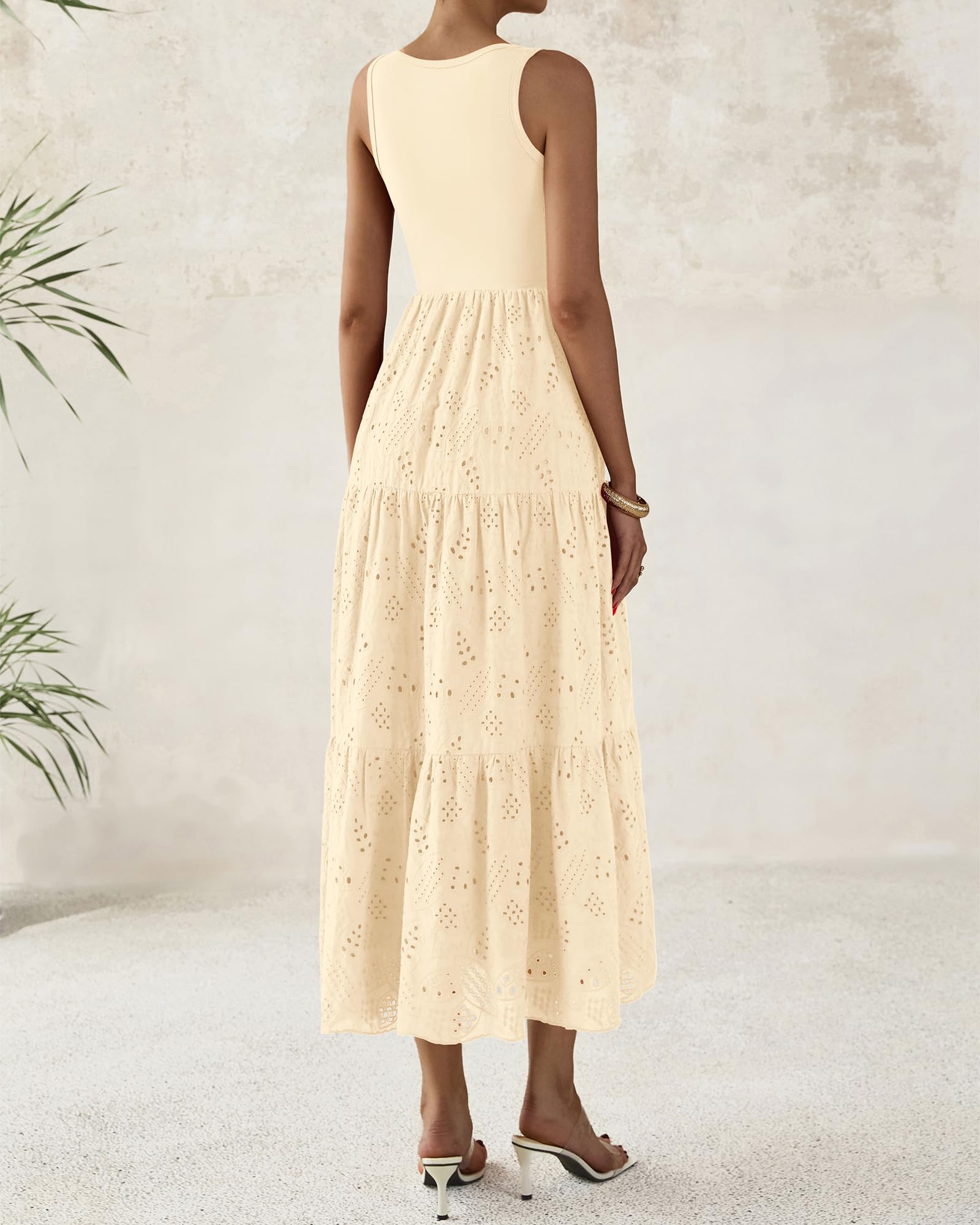 Foto 5 pulgar | Vestido Midi Btfbm Para Mujer, Sin Mangas, Con Ojales, Color Albaricoque - Venta Internacional.