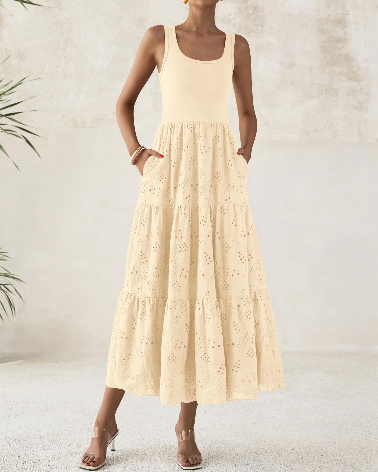 Foto 6 pulgar | Vestido Midi Btfbm Para Mujer, Sin Mangas, Con Ojales, Color Albaricoque - Venta Internacional.