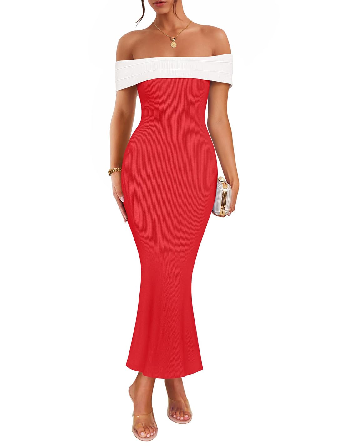 Foto 1 | Vestido Largo Zesica 2025 De Verano Con Hombros Descubiertos En Bloque De Colores - Venta Internacional.
