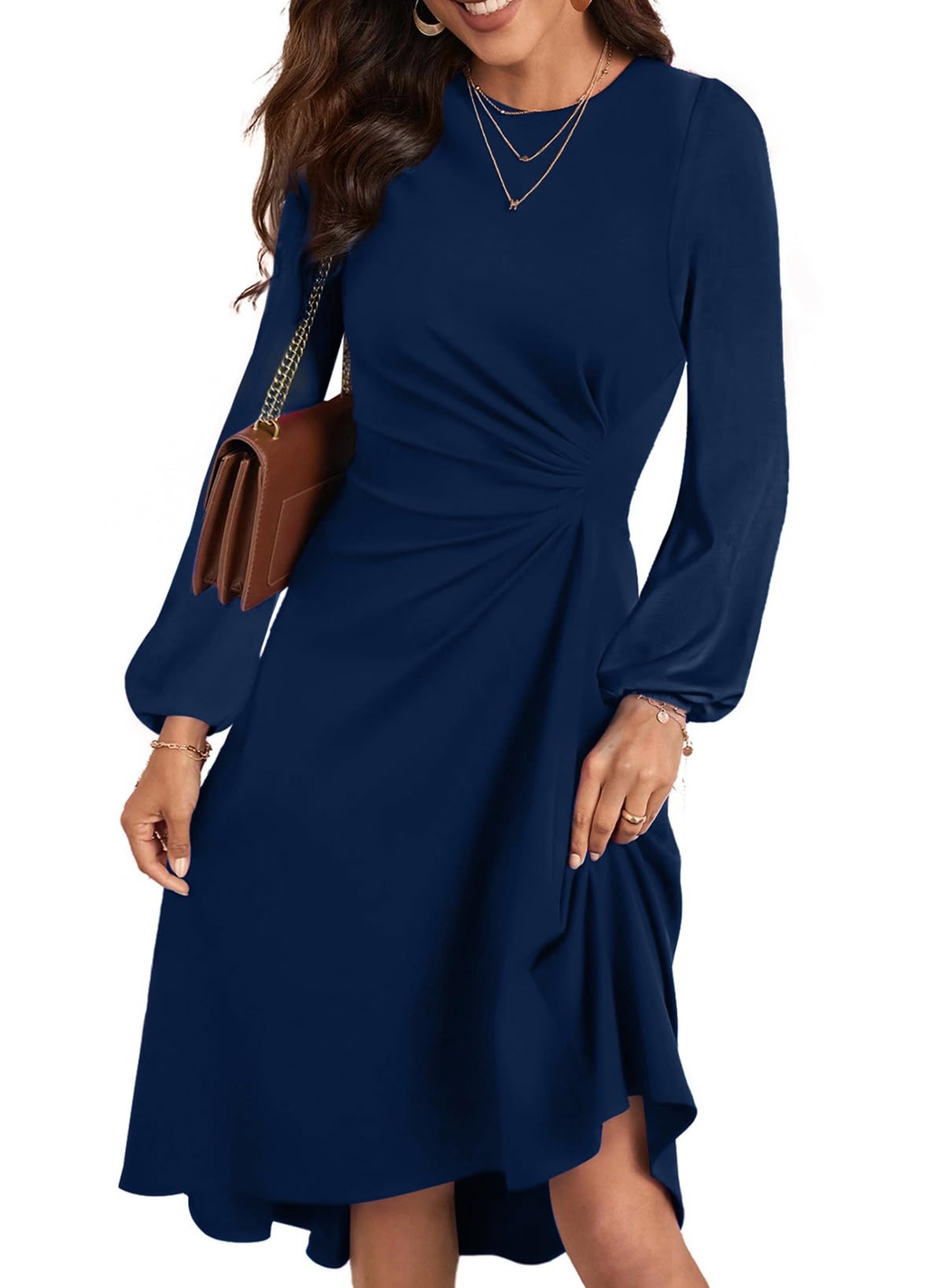 Vestido Midi Happy Sailed Date Night De Manga Larga Azul Marino - Venta Internacional.