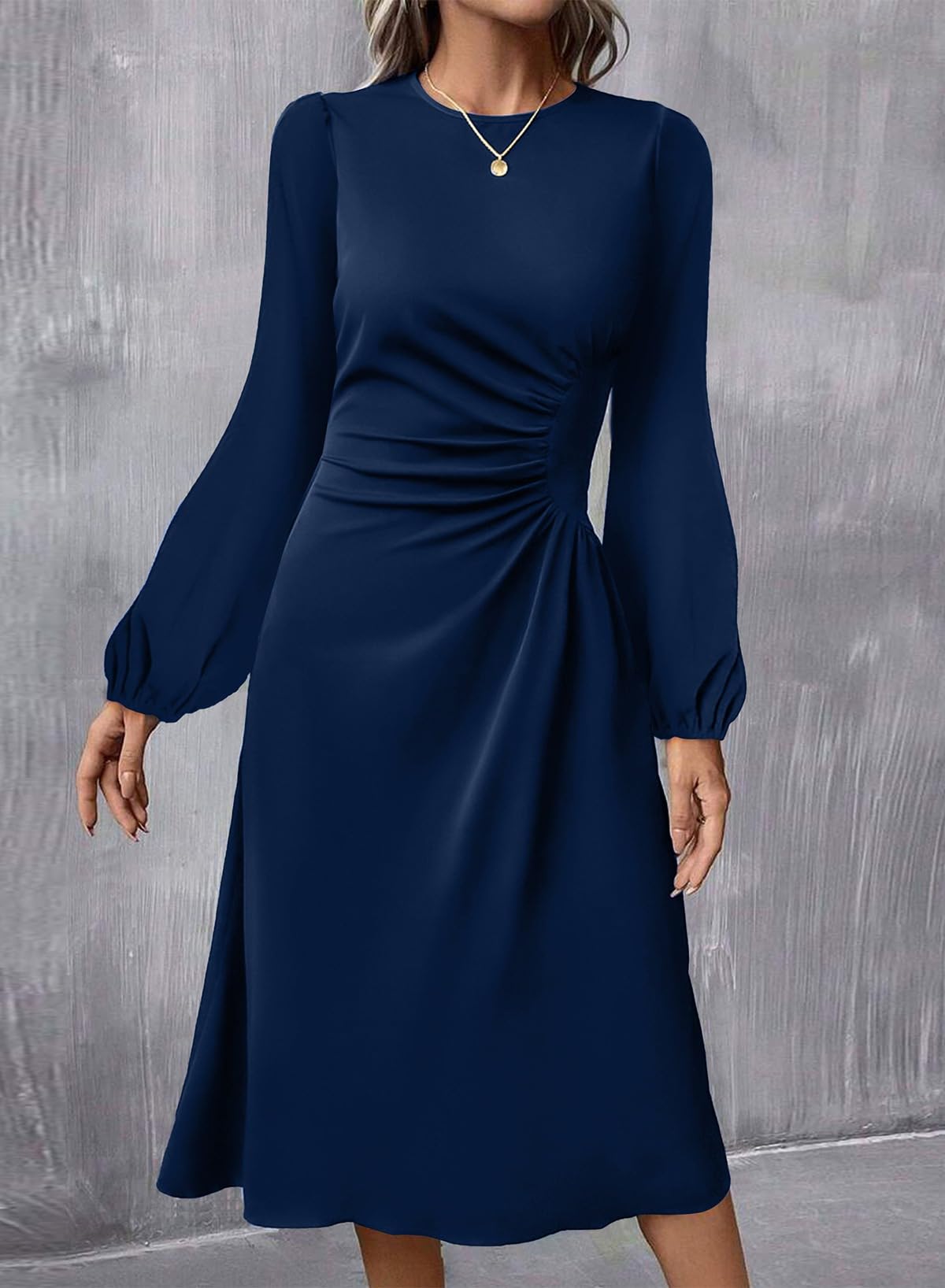 Foto 3 pulgar | Vestido Midi Happy Sailed Date Night De Manga Larga Azul Marino - Venta Internacional.