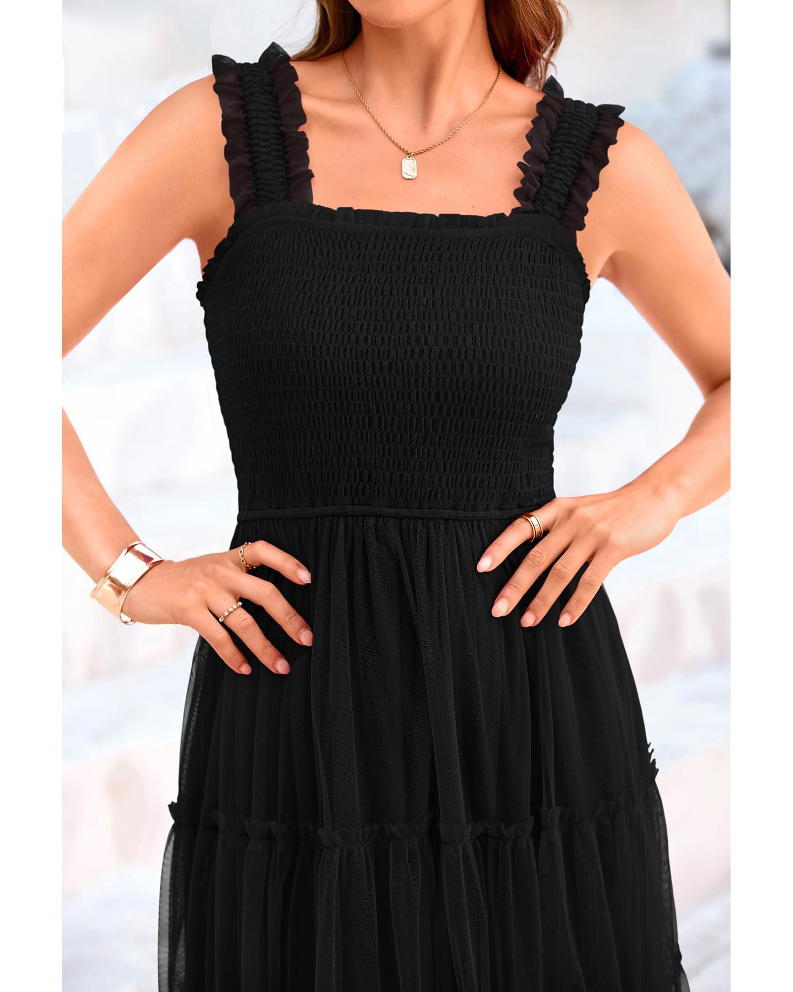 Foto 6 pulgar | Vestido Btfbm Para Mujer De Verano 2025, Sin Mangas, Cuello Cuadrado, Negro - Venta Internacional.