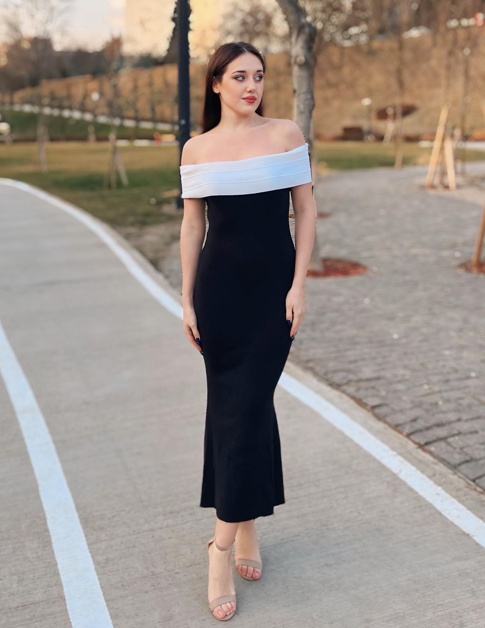 Foto 6 | Vestido Largo Zesica 2025 Para Verano Con Hombros Descubiertos, Color Negro - Venta Internacional.