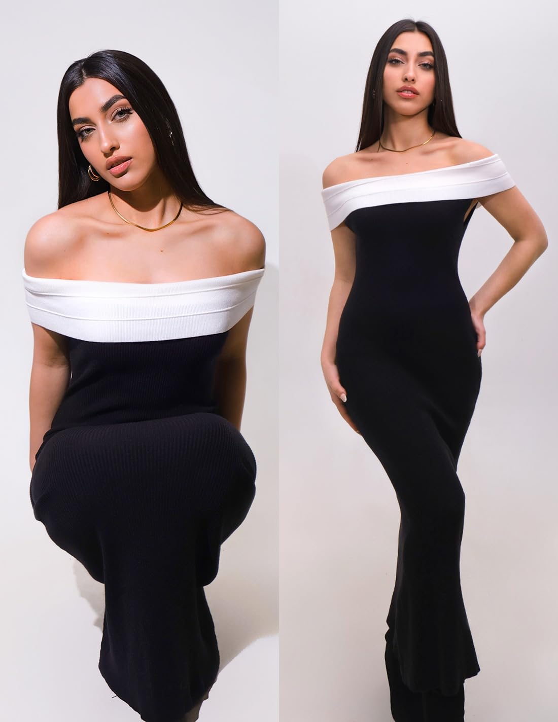 Foto 8 pulgar | Vestido Largo Zesica 2025 Para Verano Con Hombros Descubiertos, Color Negro - Venta Internacional.