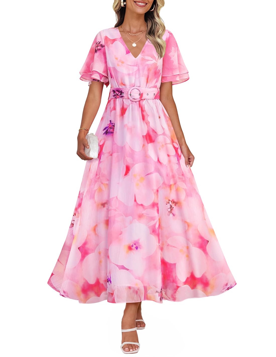 Foto 2 pulgar | Vestido Largo Zesica 2025, Casual De Verano, Estampado Floral, Rosa - Venta Internacional.