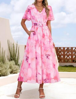 Foto 2 | Vestido Largo Zesica 2025, Casual De Verano, Estampado Floral, Rosa - Venta Internacional.