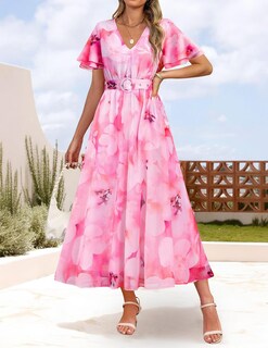 Foto 3 | Vestido Largo Zesica 2025, Casual De Verano, Estampado Floral, Rosa - Venta Internacional.