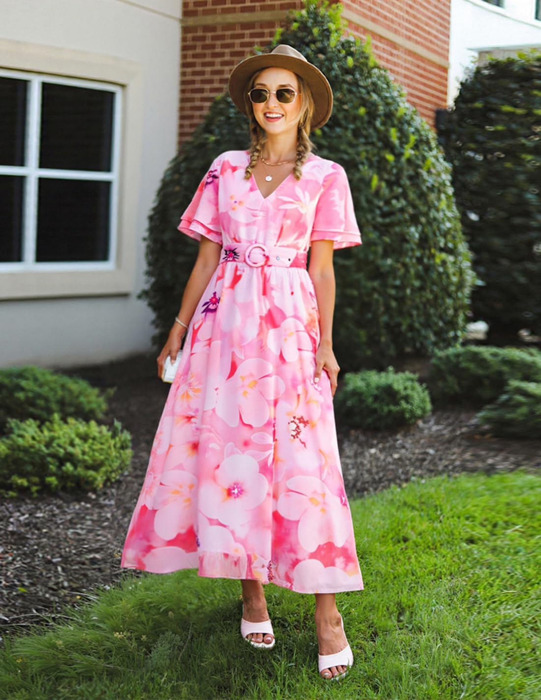 Foto 5 | Vestido Largo Zesica 2025, Casual De Verano, Estampado Floral, Rosa - Venta Internacional.