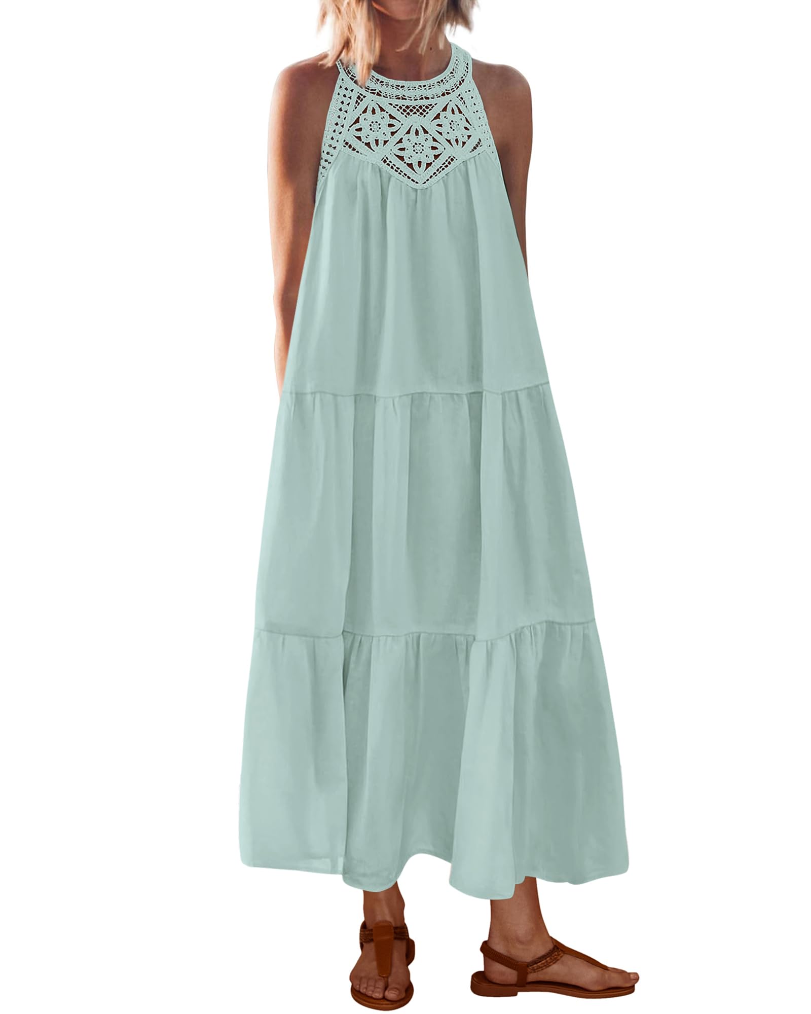 Vestido Largo Halter De Verano Btfbm Para Mujer, Mezcla De Algodón - Venta Internacional.
