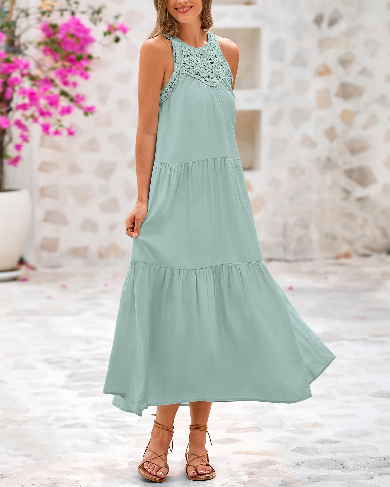 Foto 6 pulgar | Vestido Largo Halter De Verano Btfbm Para Mujer, Mezcla De Algodón - Venta Internacional.