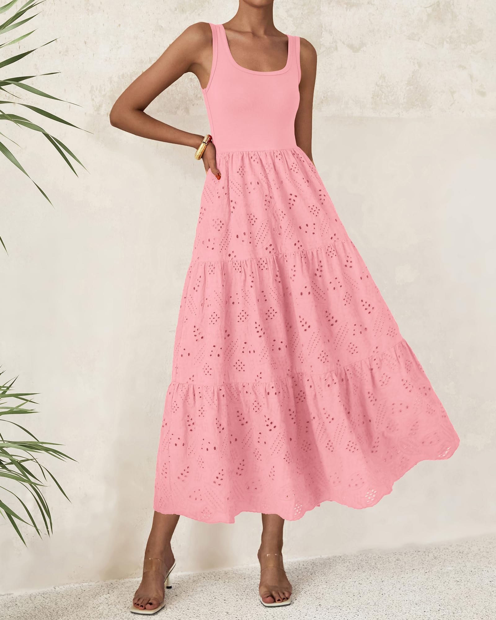 Foto 3 pulgar | Vestido Btfbm Para Mujer, Con Ojales De Verano, Midi, Sin Mangas, Rosa - Venta Internacional.