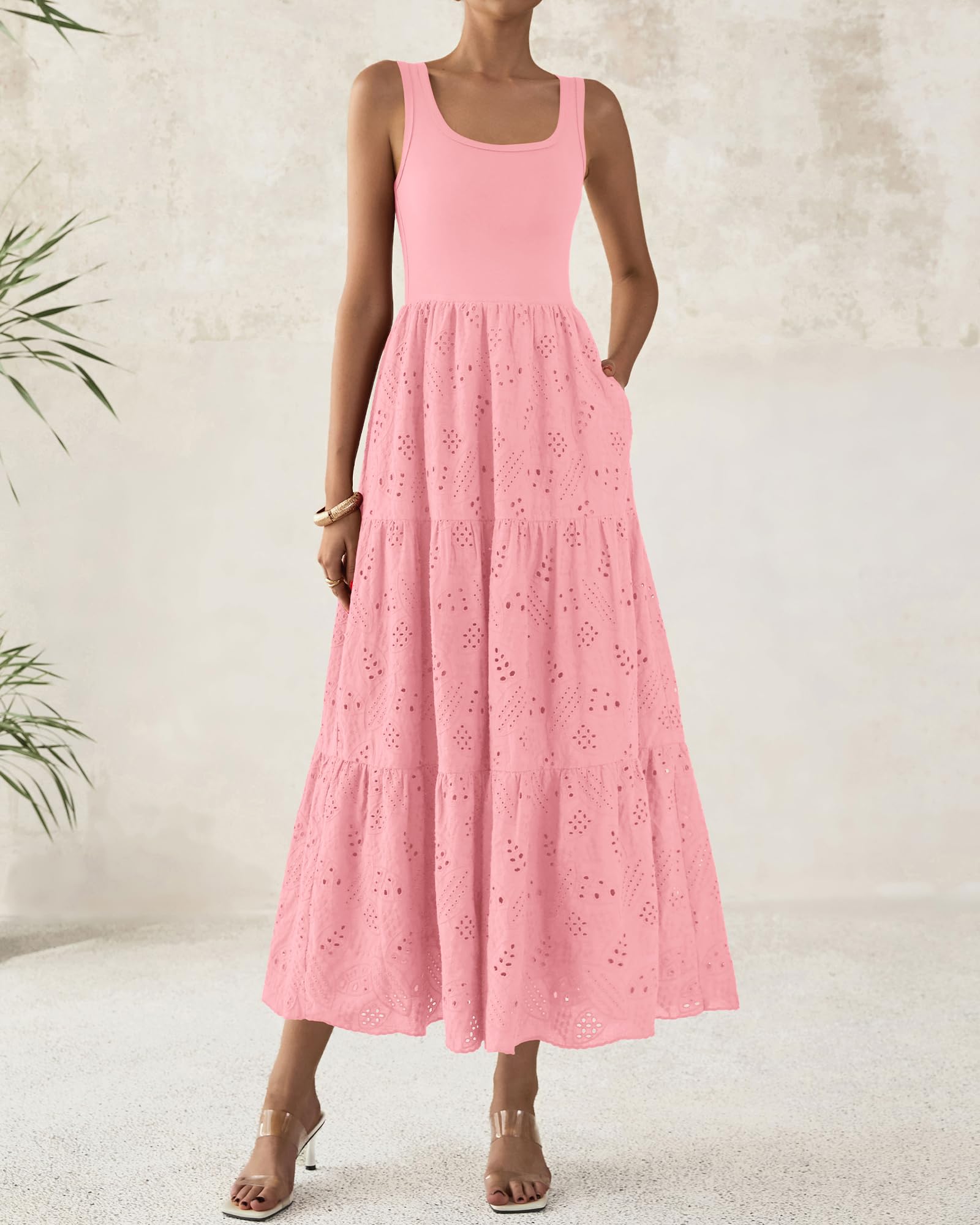 Foto 4 pulgar | Vestido Btfbm Para Mujer, Con Ojales De Verano, Midi, Sin Mangas, Rosa - Venta Internacional.