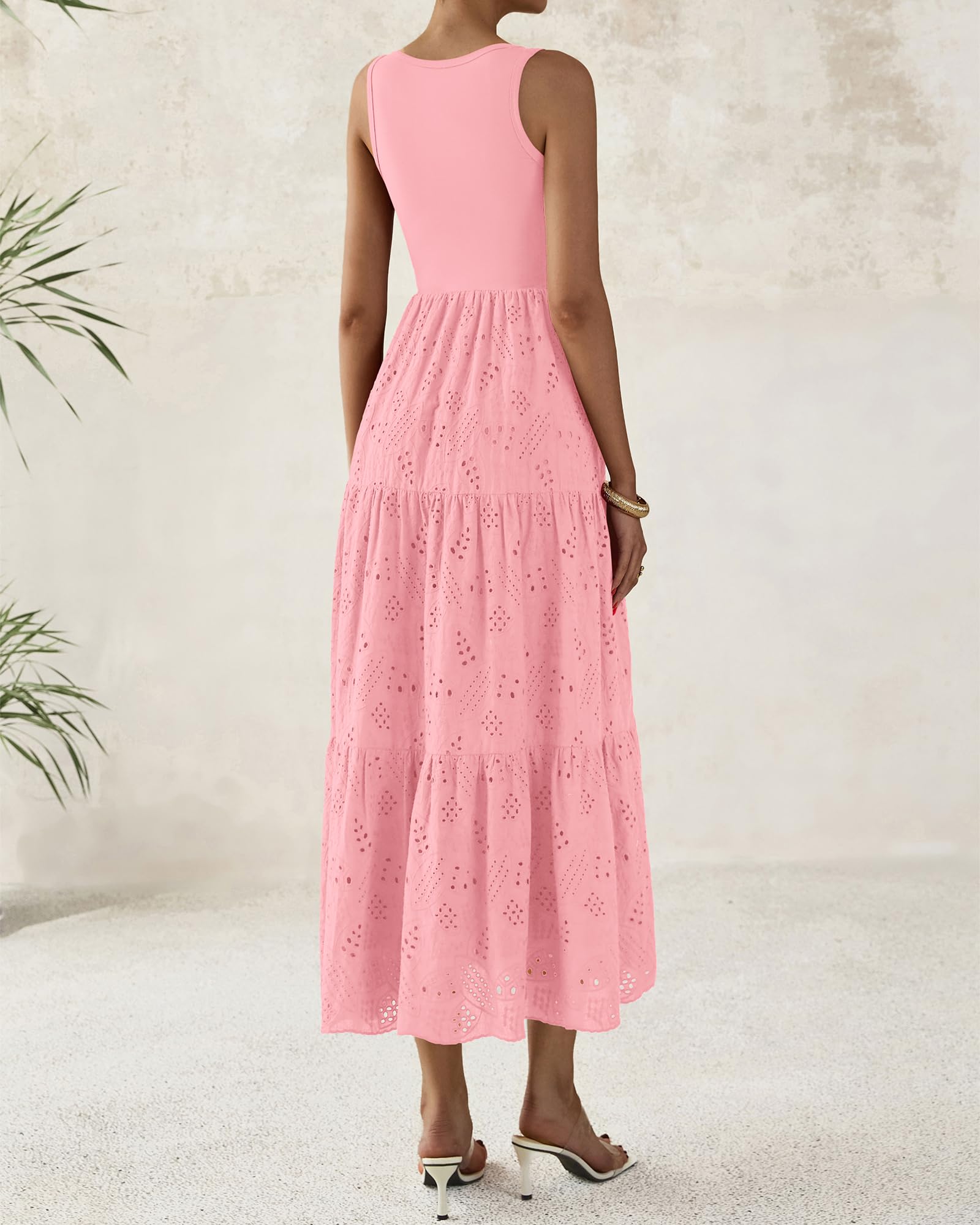 Foto 5 pulgar | Vestido Btfbm Para Mujer, Con Ojales De Verano, Midi, Sin Mangas, Rosa - Venta Internacional.