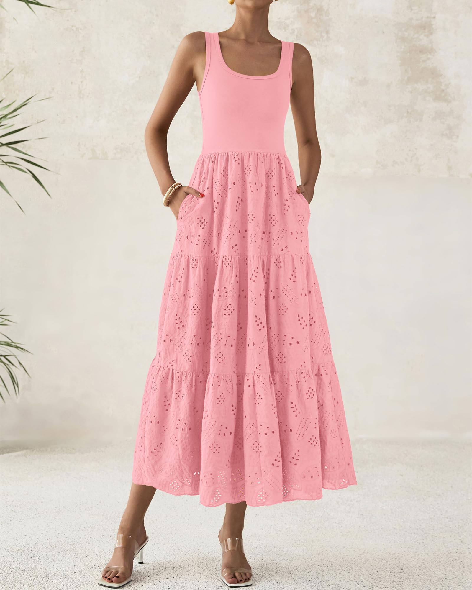 Foto 6 pulgar | Vestido Btfbm Para Mujer, Con Ojales De Verano, Midi, Sin Mangas, Rosa - Venta Internacional.