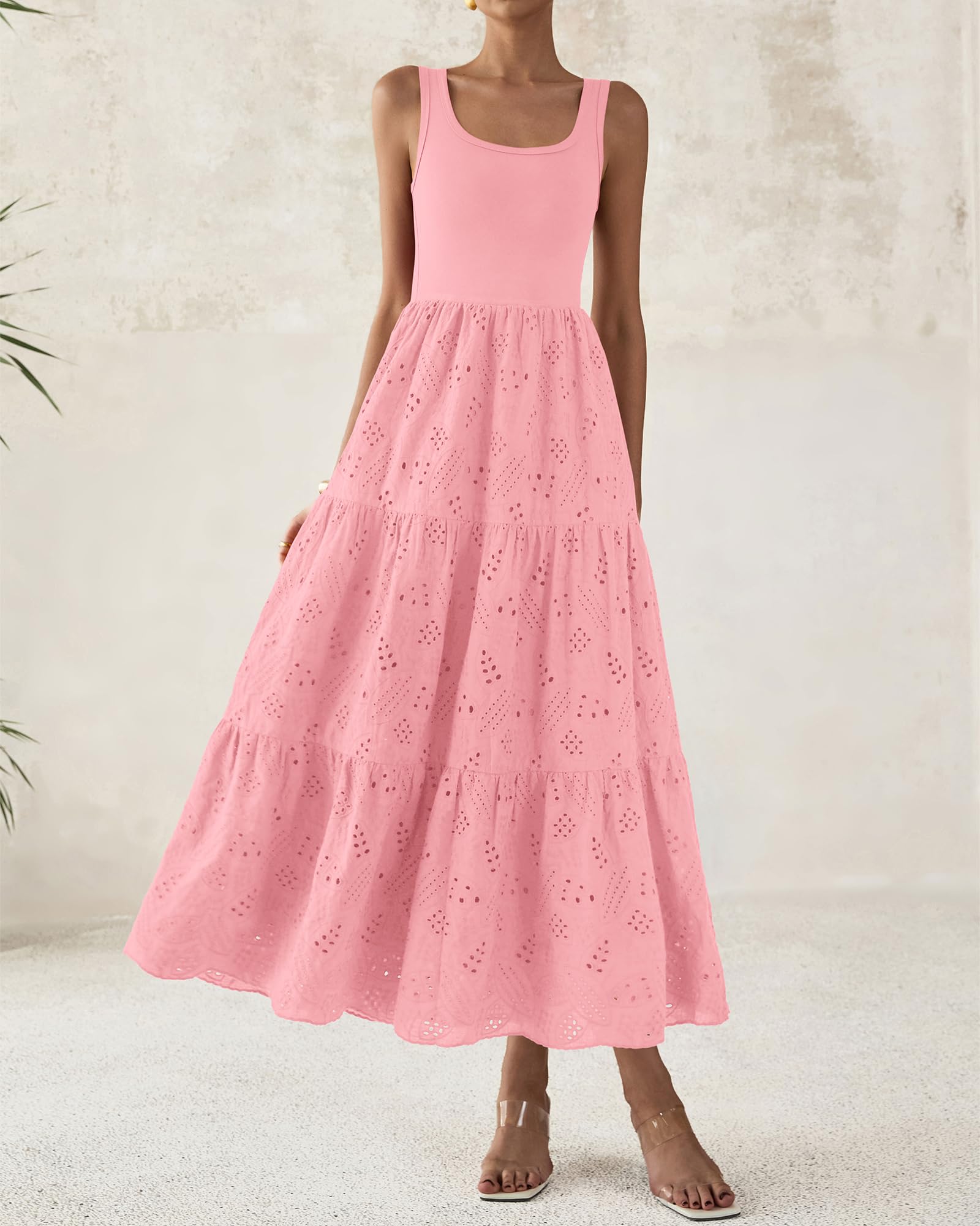 Foto 8 pulgar | Vestido Btfbm Para Mujer, Con Ojales De Verano, Midi, Sin Mangas, Rosa - Venta Internacional.