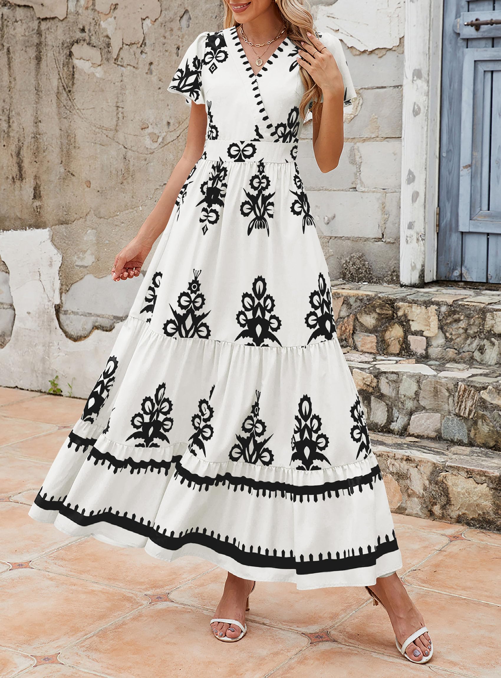 Foto 4 | Vestido Largo Prettygarden Para Mujer, Verano 2025, Cuello En V, Estampado Floral - Venta Internacional.