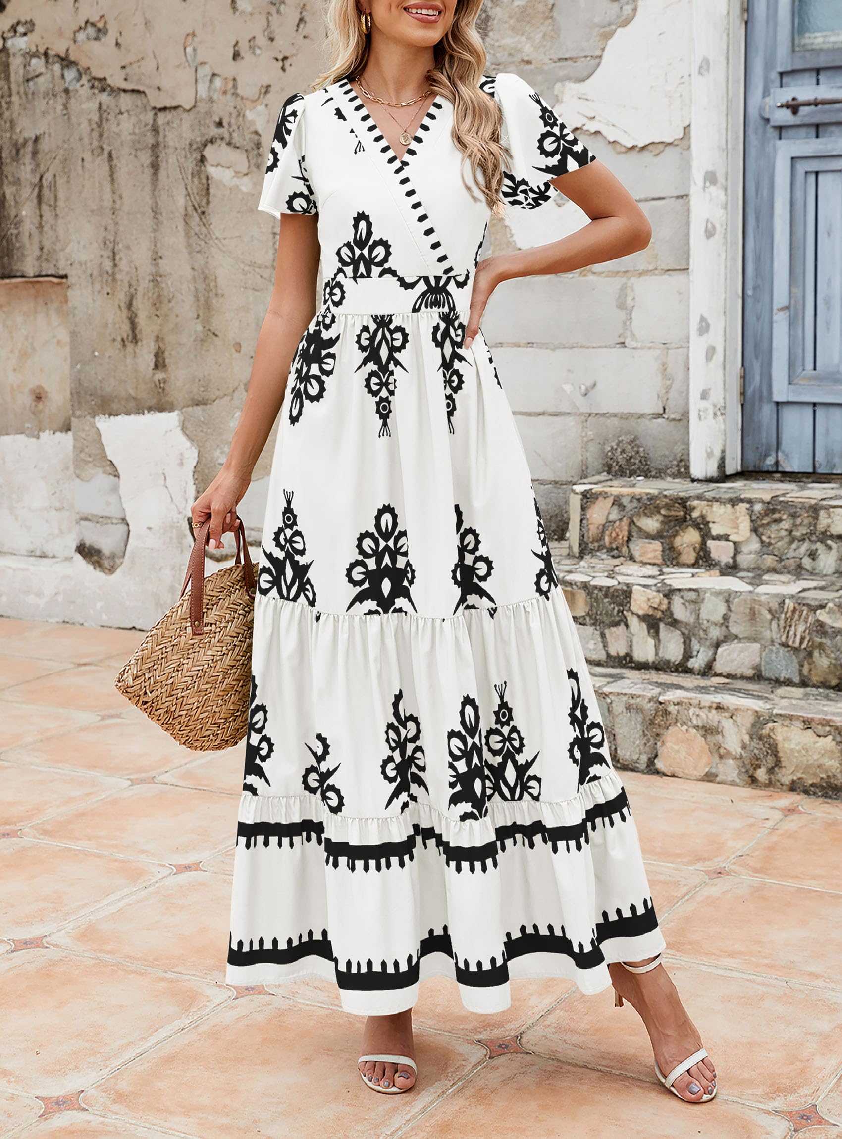 Foto 5 | Vestido Largo Prettygarden Para Mujer, Verano 2025, Cuello En V, Estampado Floral - Venta Internacional.