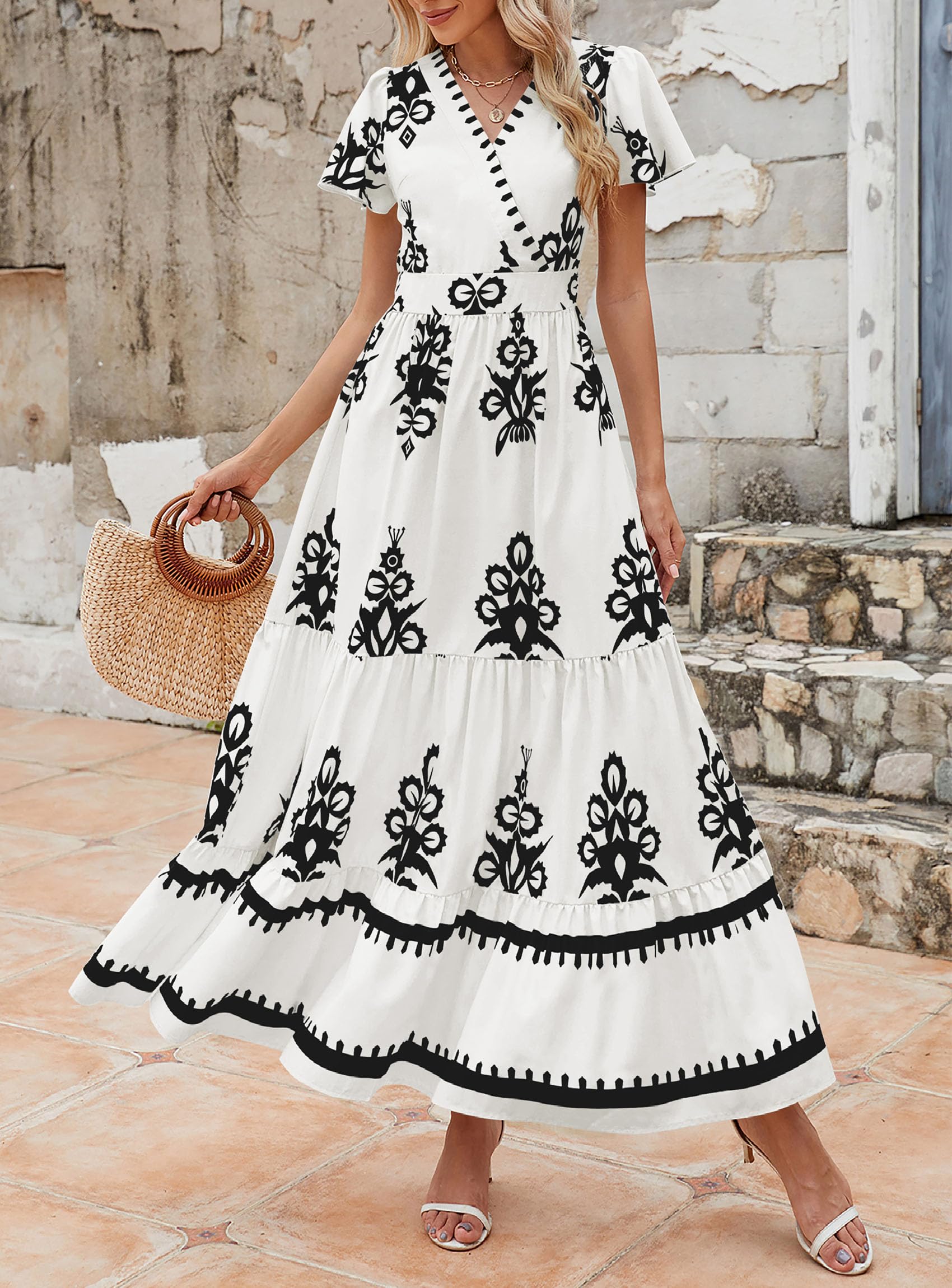 Foto 6 | Vestido Largo Prettygarden Para Mujer, Verano 2025, Cuello En V, Estampado Floral - Venta Internacional.