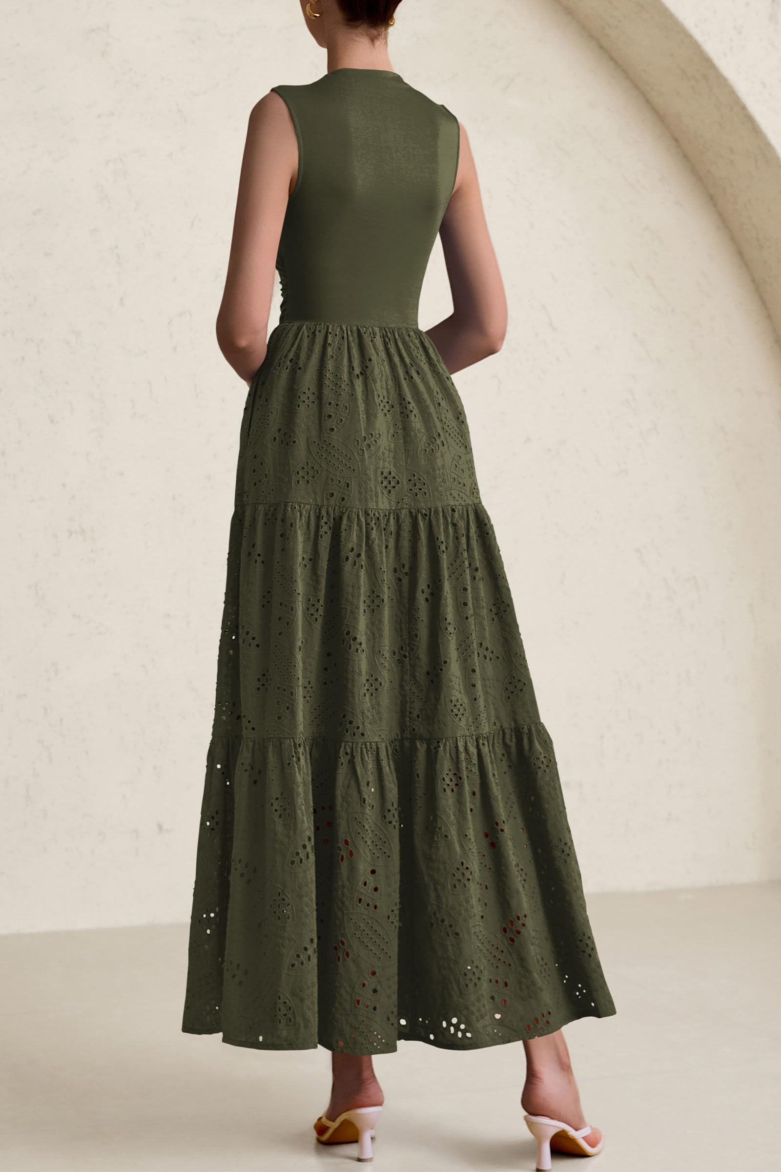 Foto 3 pulgar | Vestido De Verano Prettygarden 2025, Camiseta Sin Mangas Con Ojales, Maxi Con Bolsillos - Venta Internacional.
