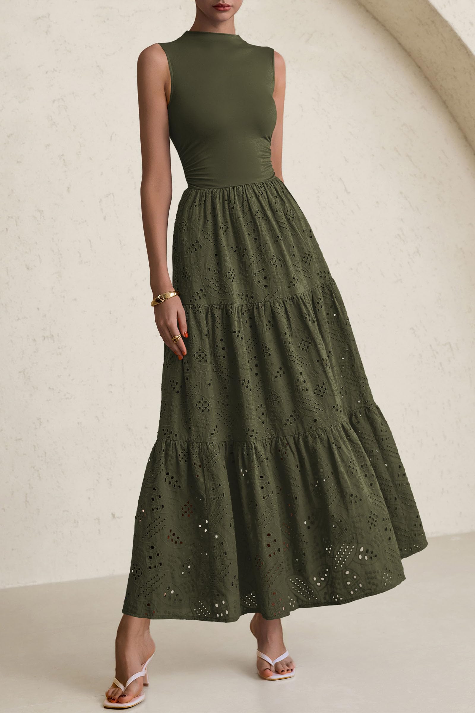 Foto 4 pulgar | Vestido De Verano Prettygarden 2025, Camiseta Sin Mangas Con Ojales, Maxi Con Bolsillos - Venta Internacional.