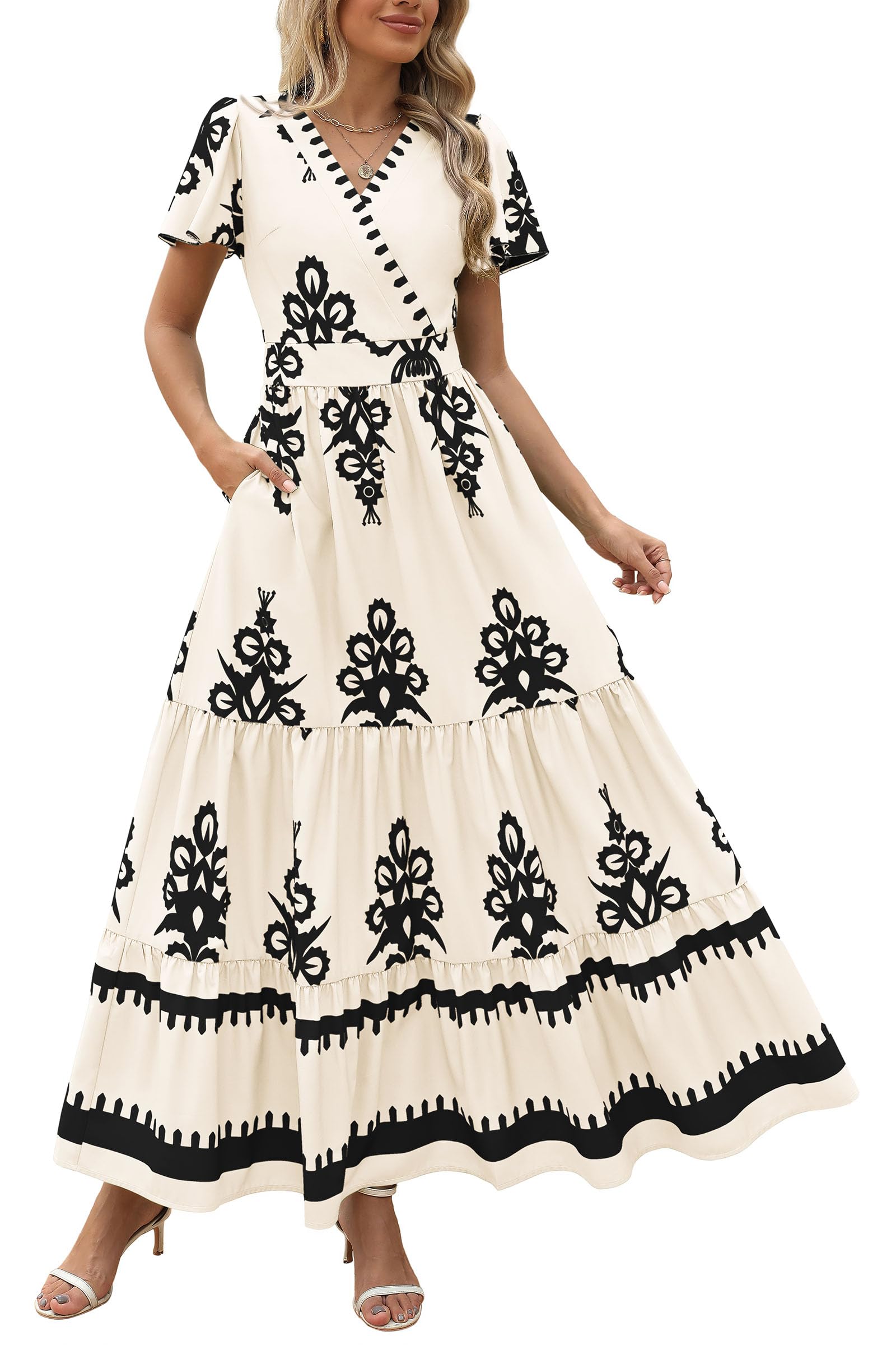 Vestido Largo Prettygarden Para Mujer, Verano 2025, Cuello En V, Estampado Floral - Venta Internacional.