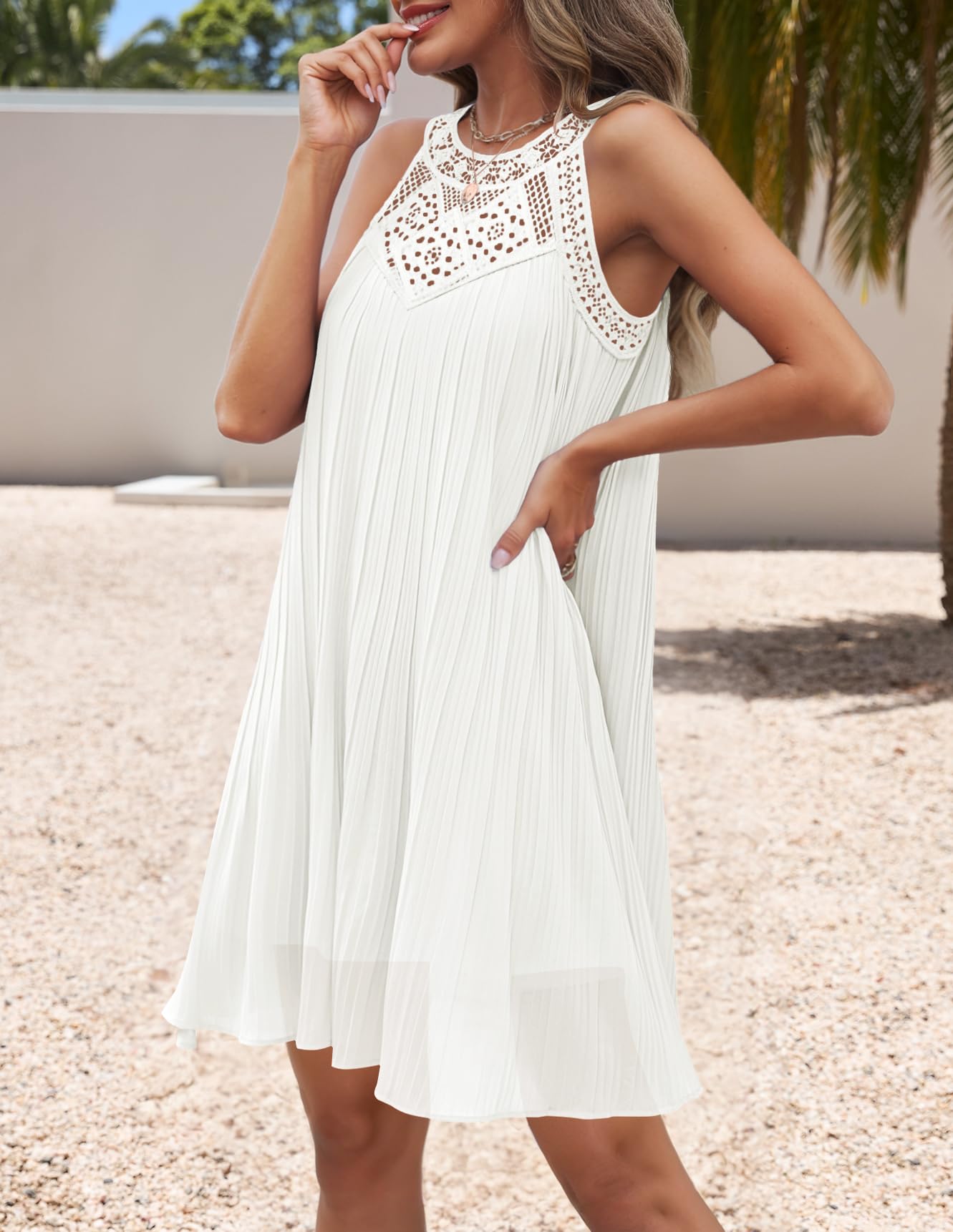 Foto 4 pulgar | Vestido Zesica Halter De Chifón De Verano 2025 Para Mujer, Blanco - Venta Internacional.