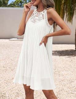 Foto 3 | Vestido Zesica Halter De Chifón De Verano 2025 Para Mujer, Blanco - Venta Internacional.