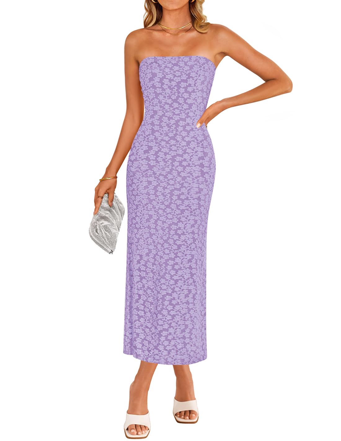 Foto 1 | Vestido Zesica 2025 Summer Boho Floral Con Hombros Descubiertos Morado - Venta Internacional.