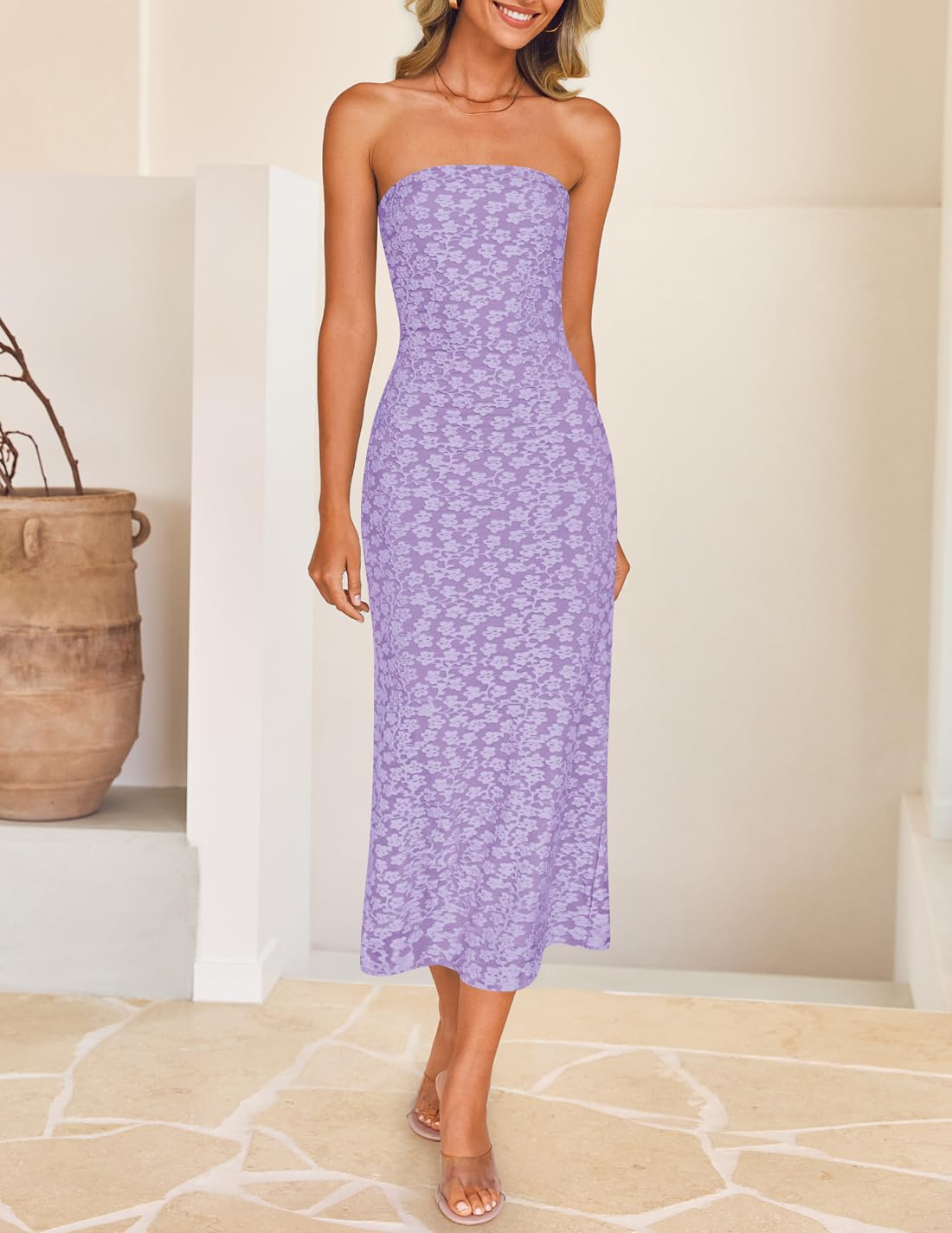 Foto 3 pulgar | Vestido Zesica 2025 Summer Boho Floral Con Hombros Descubiertos Morado - Venta Internacional.