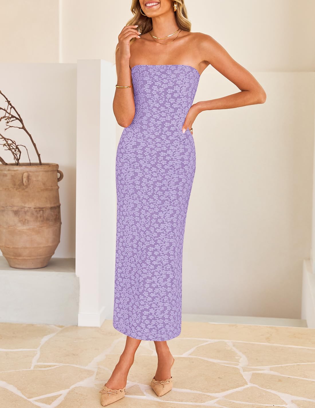 Foto 6 pulgar | Vestido Zesica 2025 Summer Boho Floral Con Hombros Descubiertos Morado - Venta Internacional.