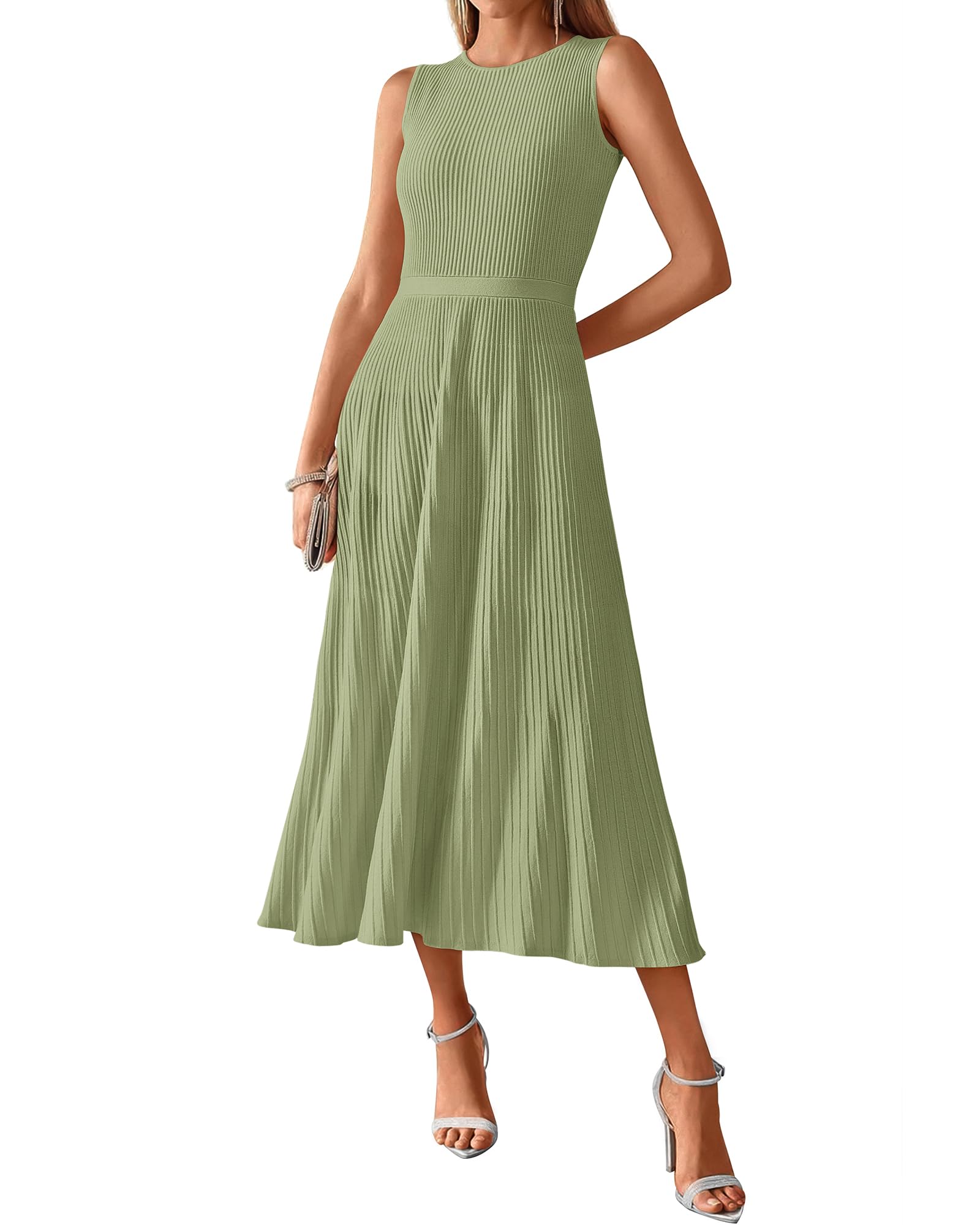 Foto 1 | Vestido Sin Mangas Midi Bodycon Btfbm De Punto Acanalado De Verano Sin Mangas - Venta Internacional.