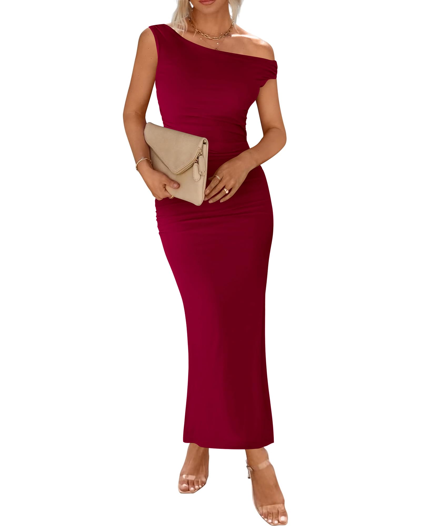 Foto 2 pulgar | Vestido Largo Btfbm Para Mujer, Verano 2025, Con Abertura Fruncida En Un Solo Hombro - Venta Internacional.