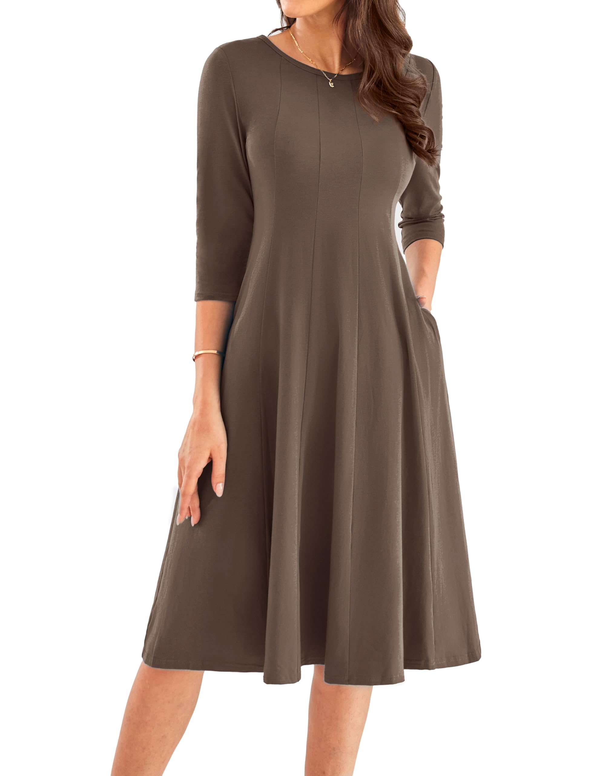 Foto 2 pulgar | Vestido Grace Karin Vestido Midi Casual Con Bolsillo Y Manga 3/4 En Forma De A - Venta Internacional.