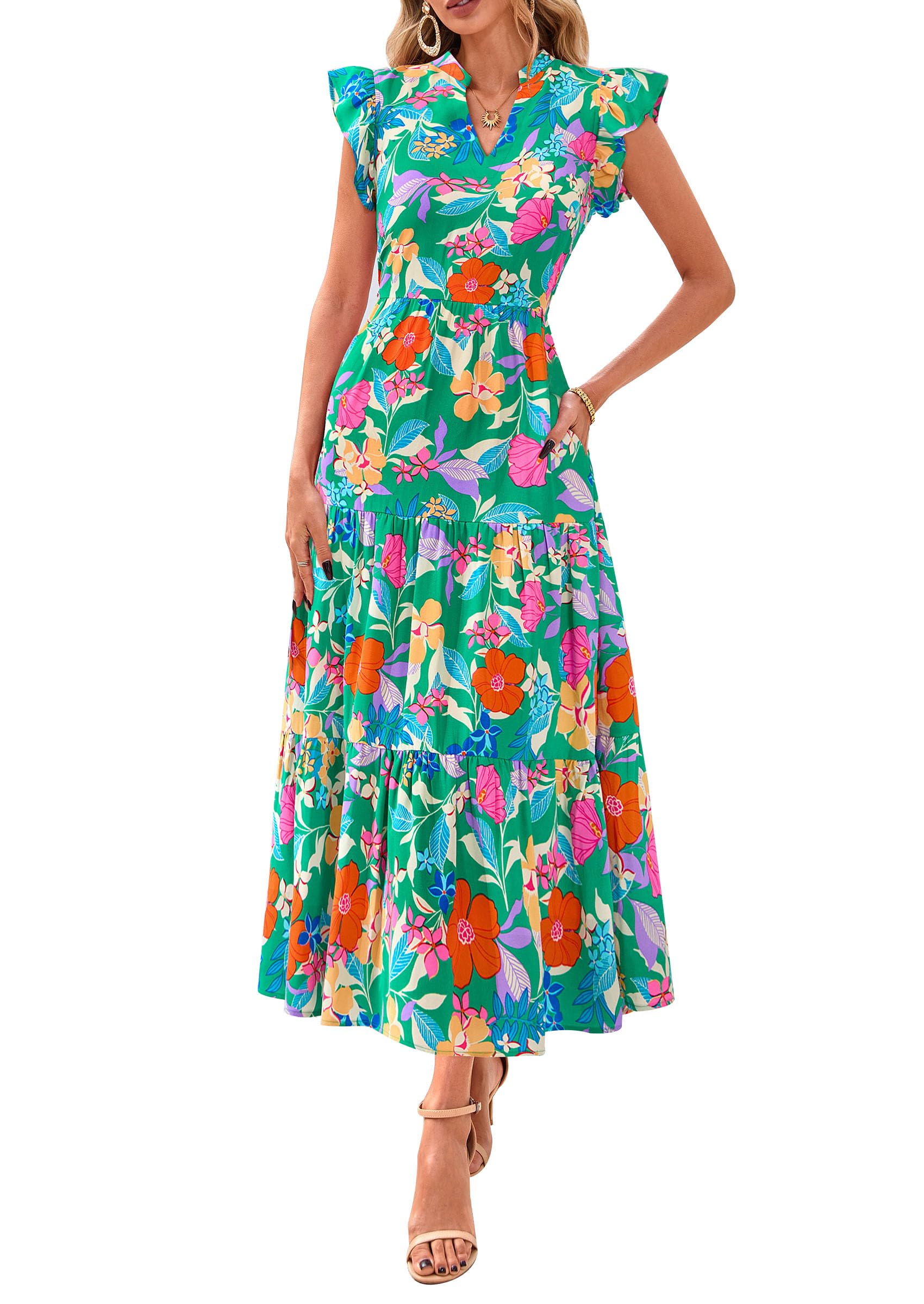Foto 2 pulgar | Vestido Midi Prettygarden Para Mujer Con Cuello En V Con Estampado Floral De Verano 2025 - Venta Internacional.