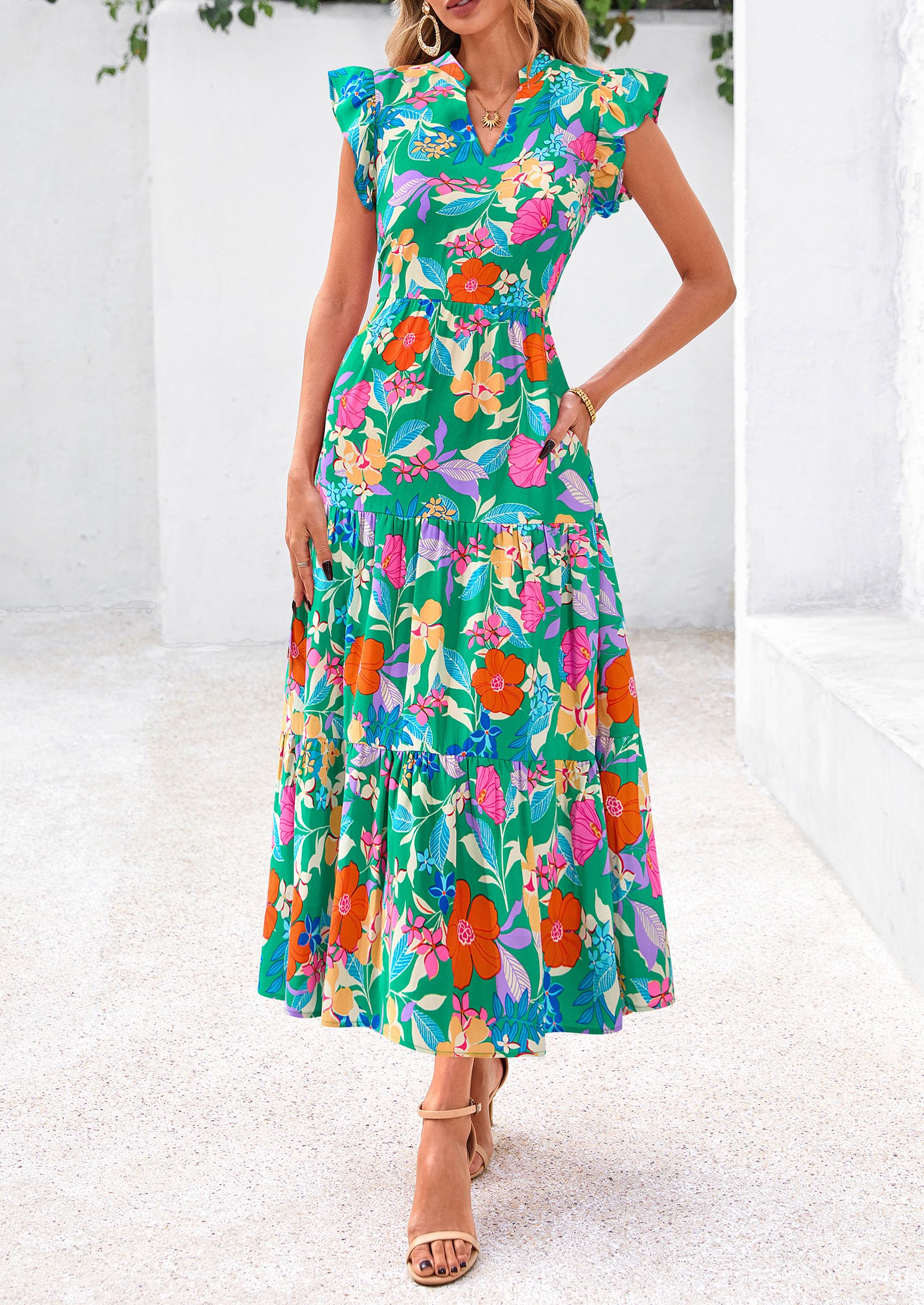 Foto 4 pulgar | Vestido Midi Prettygarden Para Mujer Con Cuello En V Con Estampado Floral De Verano 2025 - Venta Internacional.