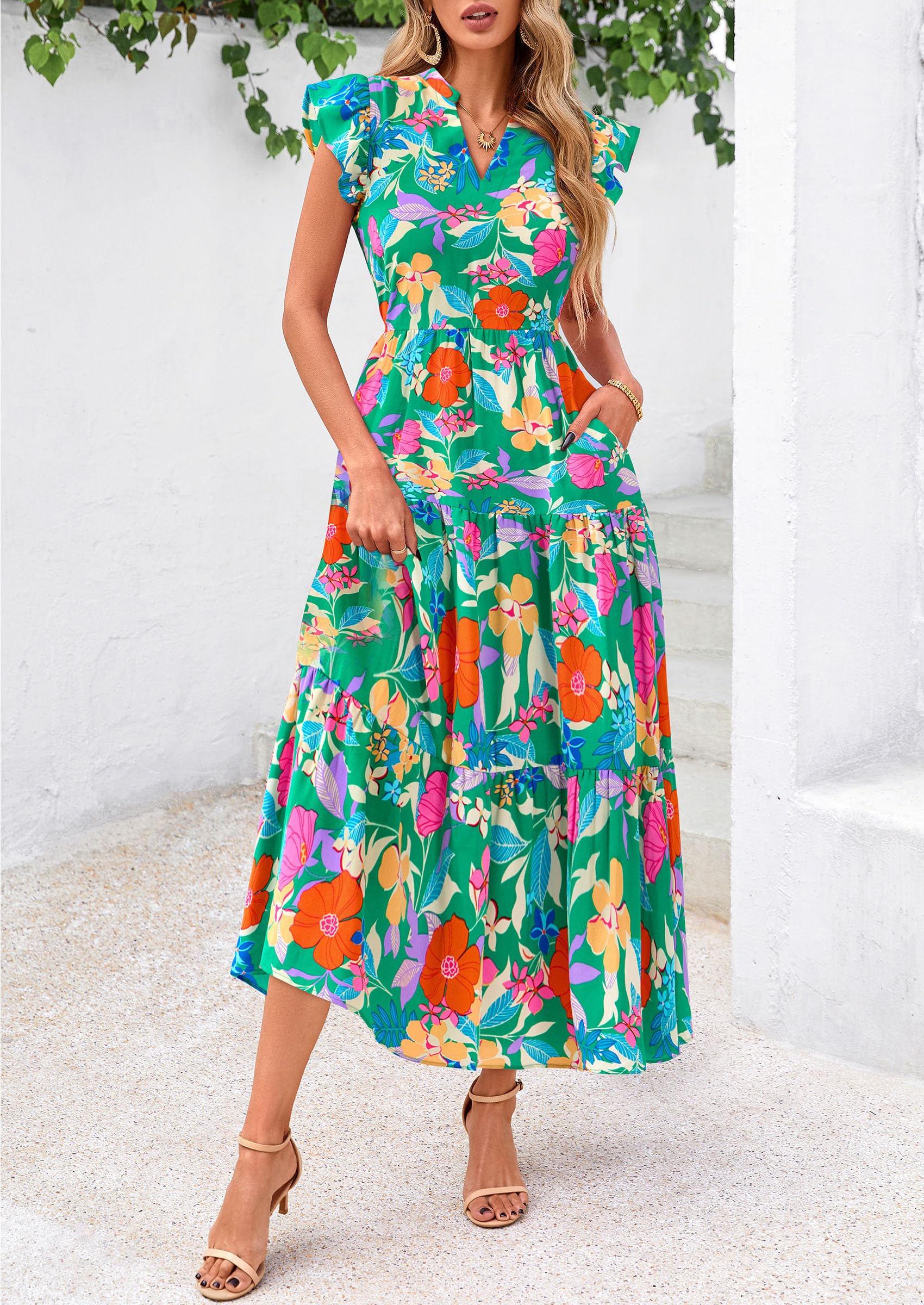 Foto 5 pulgar | Vestido Midi Prettygarden Para Mujer Con Cuello En V Con Estampado Floral De Verano 2025 - Venta Internacional.