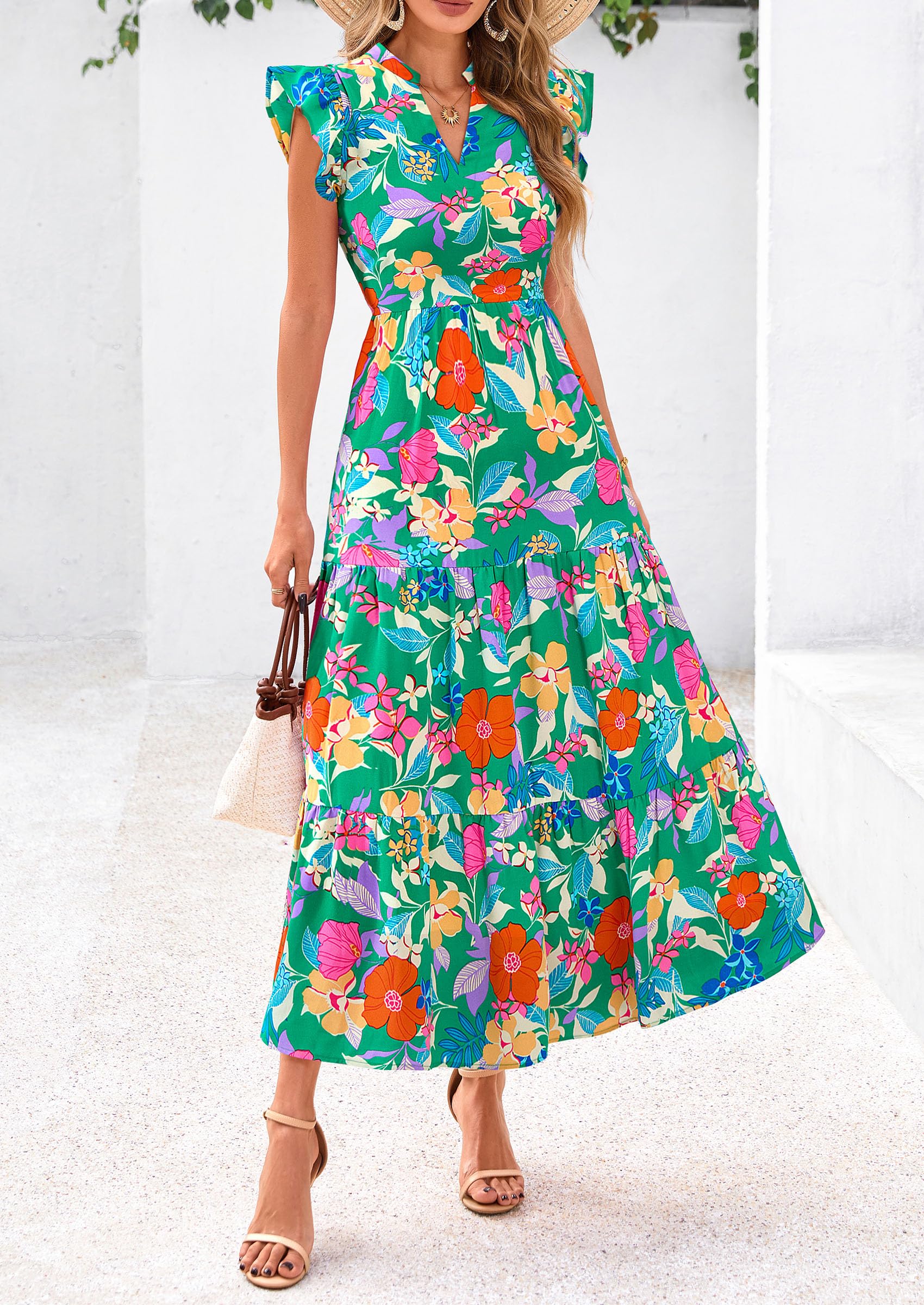 Foto 6 pulgar | Vestido Midi Prettygarden Para Mujer Con Cuello En V Con Estampado Floral De Verano 2025 - Venta Internacional.