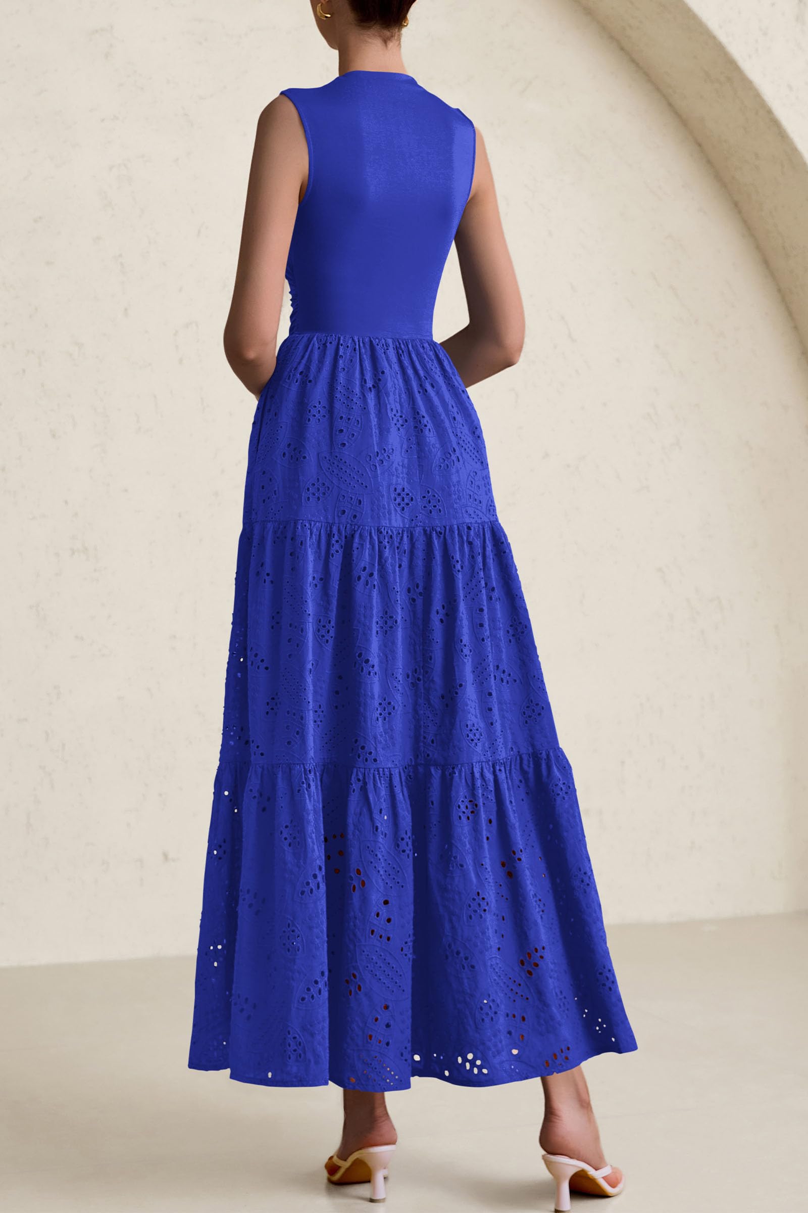 Foto 3 pulgar | Vestido De Verano Prettygarden 2025, Camiseta Sin Mangas Con Ojales, Maxi Con Bolsillos - Venta Internacional.