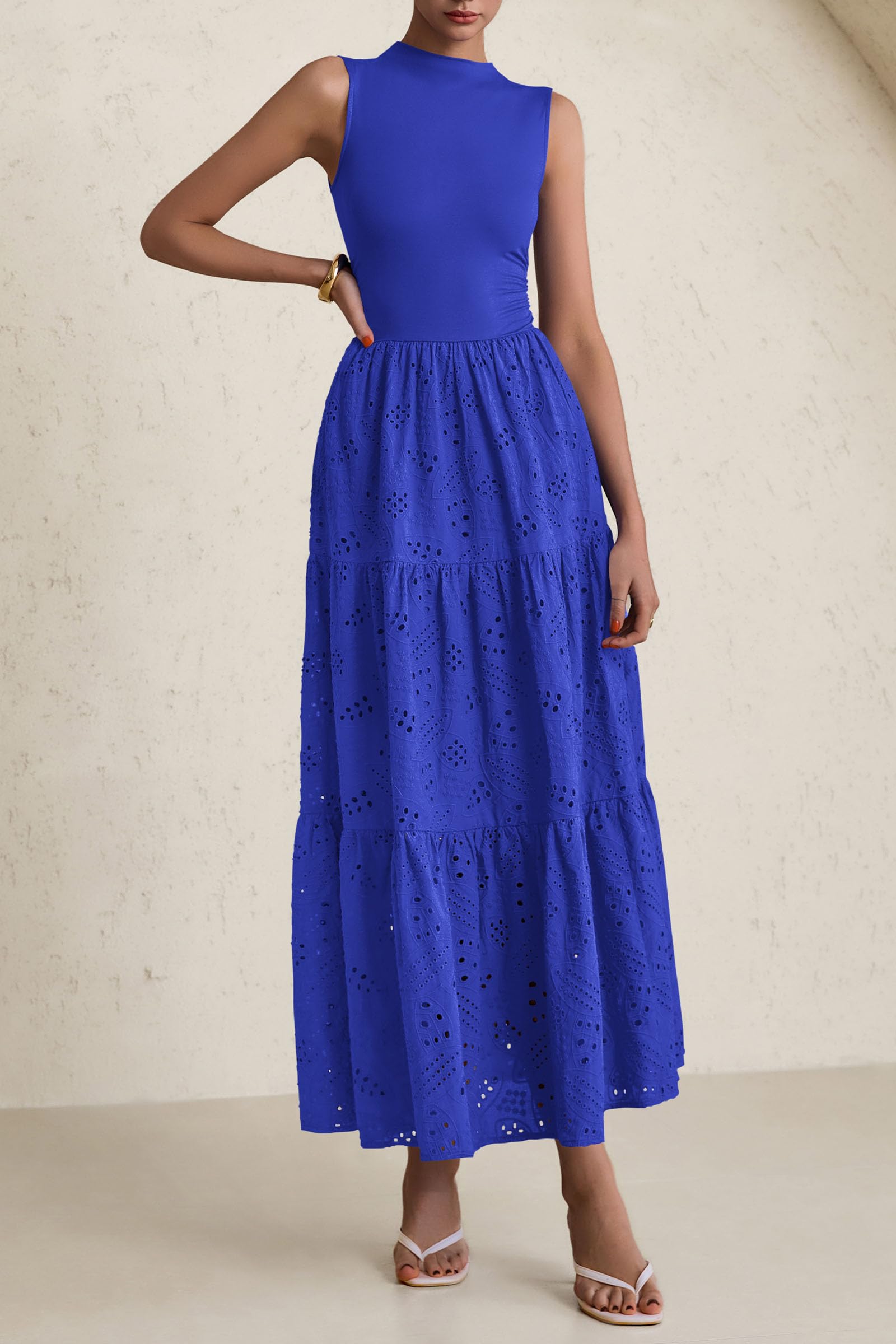 Foto 5 pulgar | Vestido De Verano Prettygarden 2025, Camiseta Sin Mangas Con Ojales, Maxi Con Bolsillos - Venta Internacional.