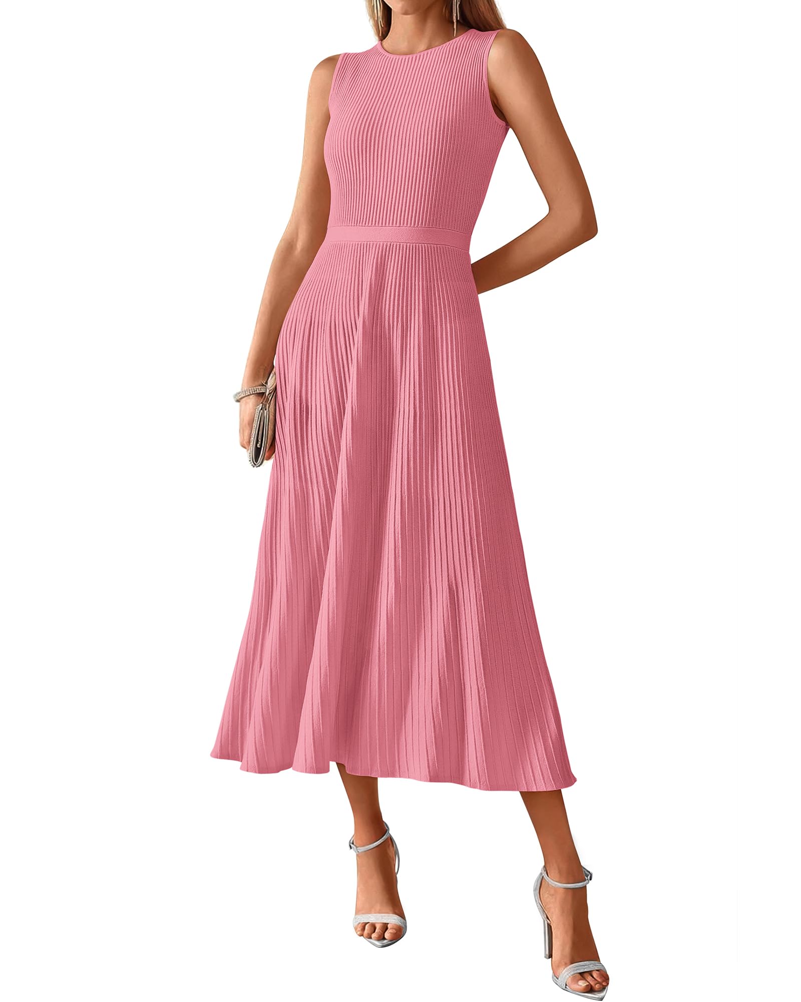 Vestido Midi Bodycon Sin Mangas Btfbm Para Mujer, Punto Acanalado De Verano, Rosa - Venta Internacional.