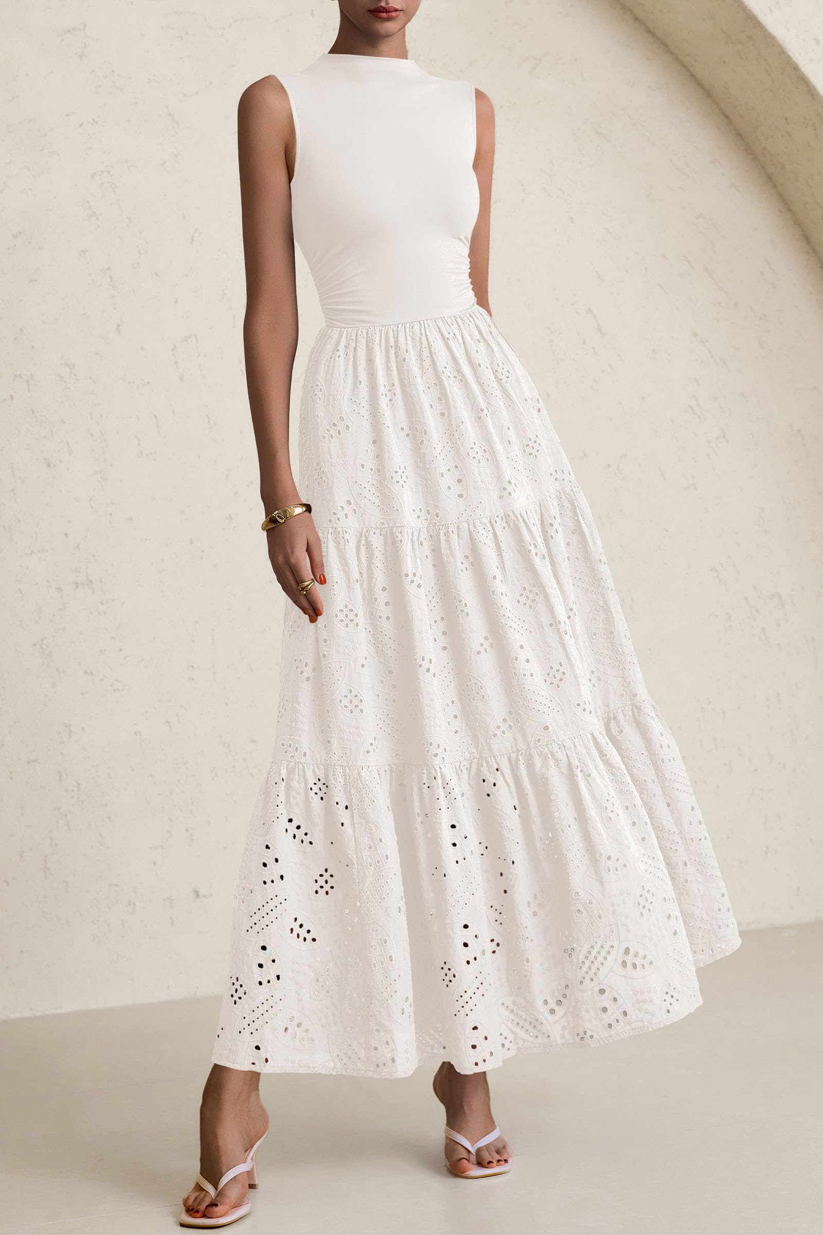 Foto 4 pulgar | Vestido De Verano Prettygarden 2025, Camiseta Sin Mangas Con Ojales, Maxi Con Bolsillos - Venta Internacional.