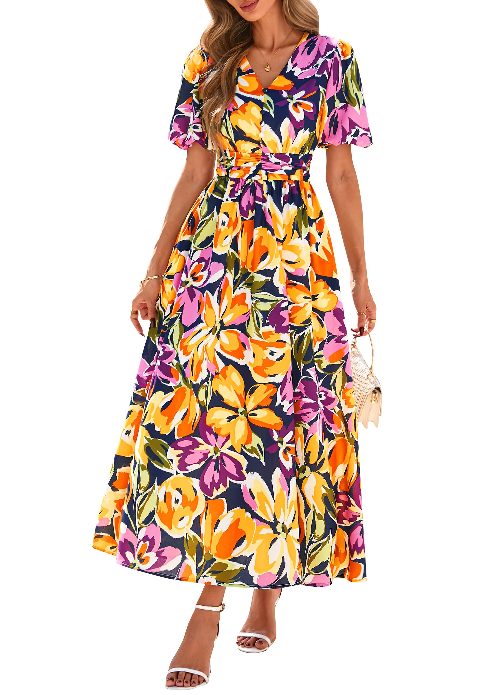 Foto 2 pulgar | Vestido Largo Prettygarden Para Mujer, Verano 2025, Estampado Floral, Cuello En V - Venta Internacional.