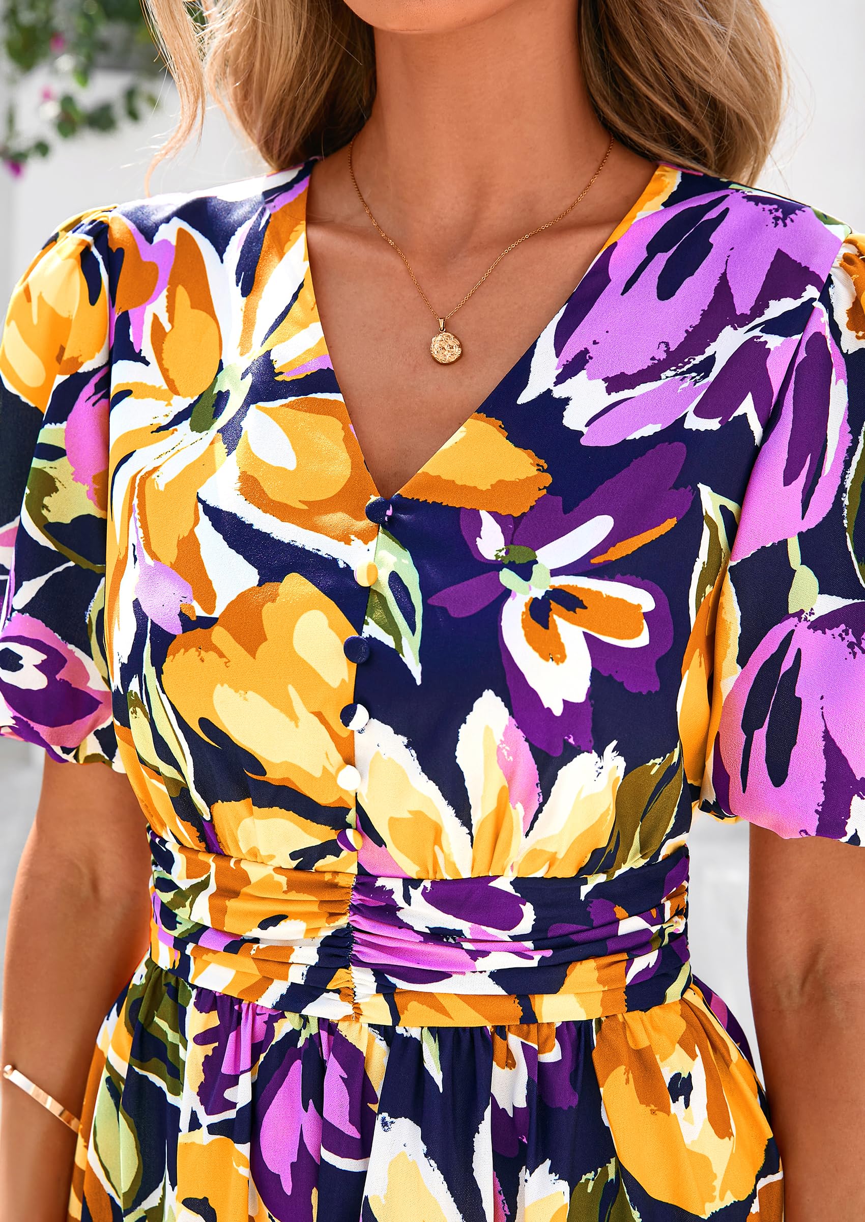 Foto 7 pulgar | Vestido Largo Prettygarden Para Mujer, Verano 2025, Estampado Floral, Cuello En V - Venta Internacional.