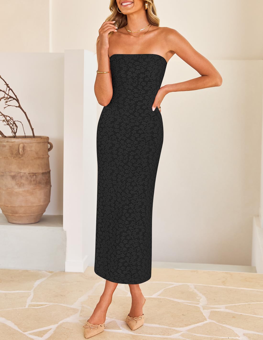 Foto 3 pulgar | Vestido Zesica Para Mujer 2025, Estilo Bohemio, Floral, Ajustado, Negro - Venta Internacional.