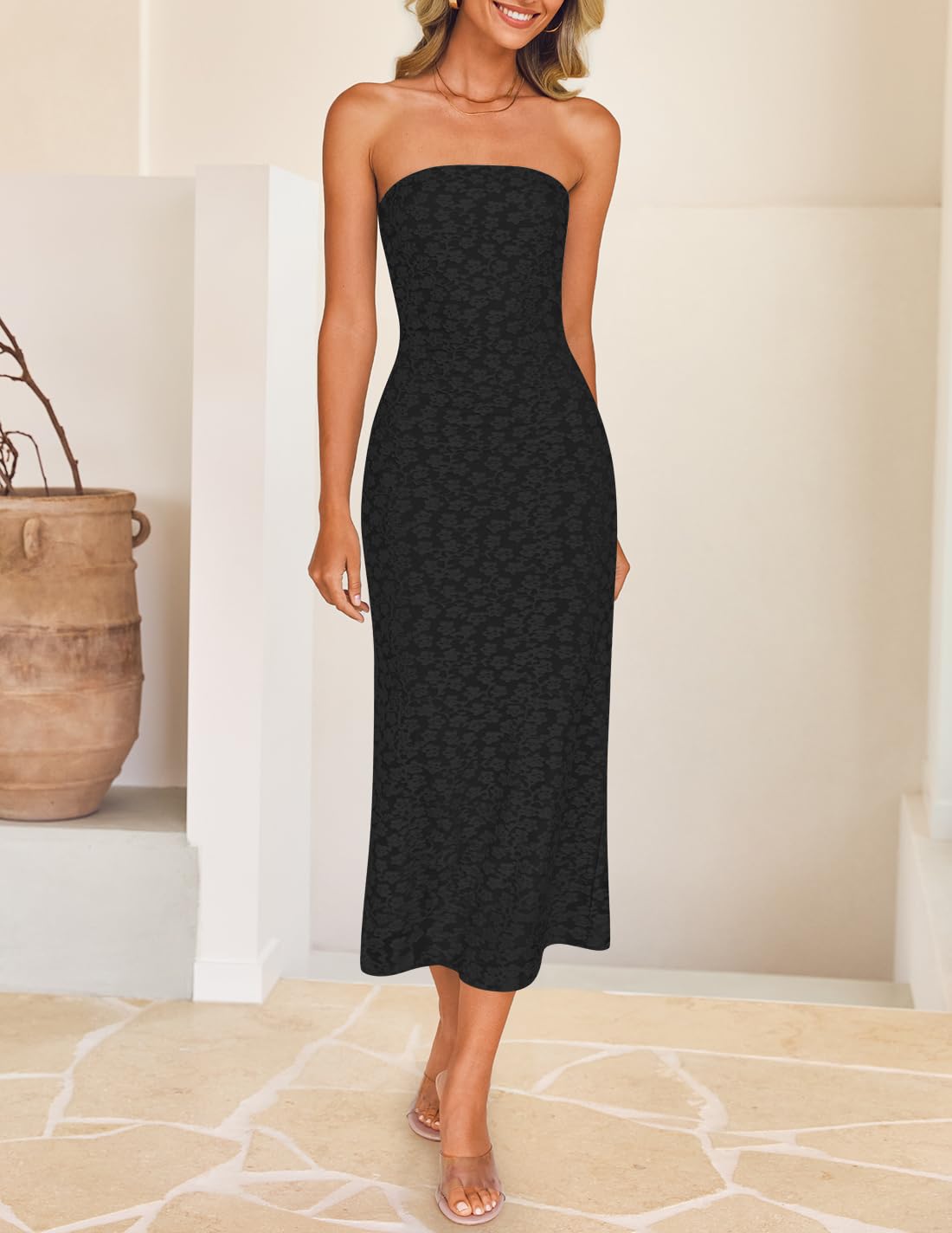 Foto 8 pulgar | Vestido Zesica Para Mujer 2025, Estilo Bohemio, Floral, Ajustado, Negro - Venta Internacional.