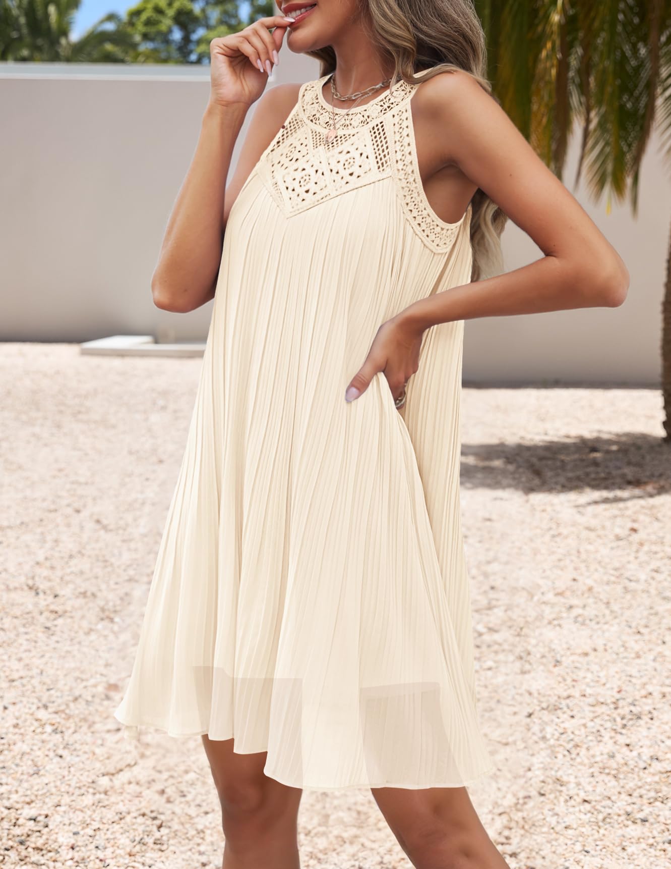 Foto 4 pulgar | Vestido Zesica Para Mujer 2025, De Chifón, Halter, Color Albaricoque - Venta Internacional.