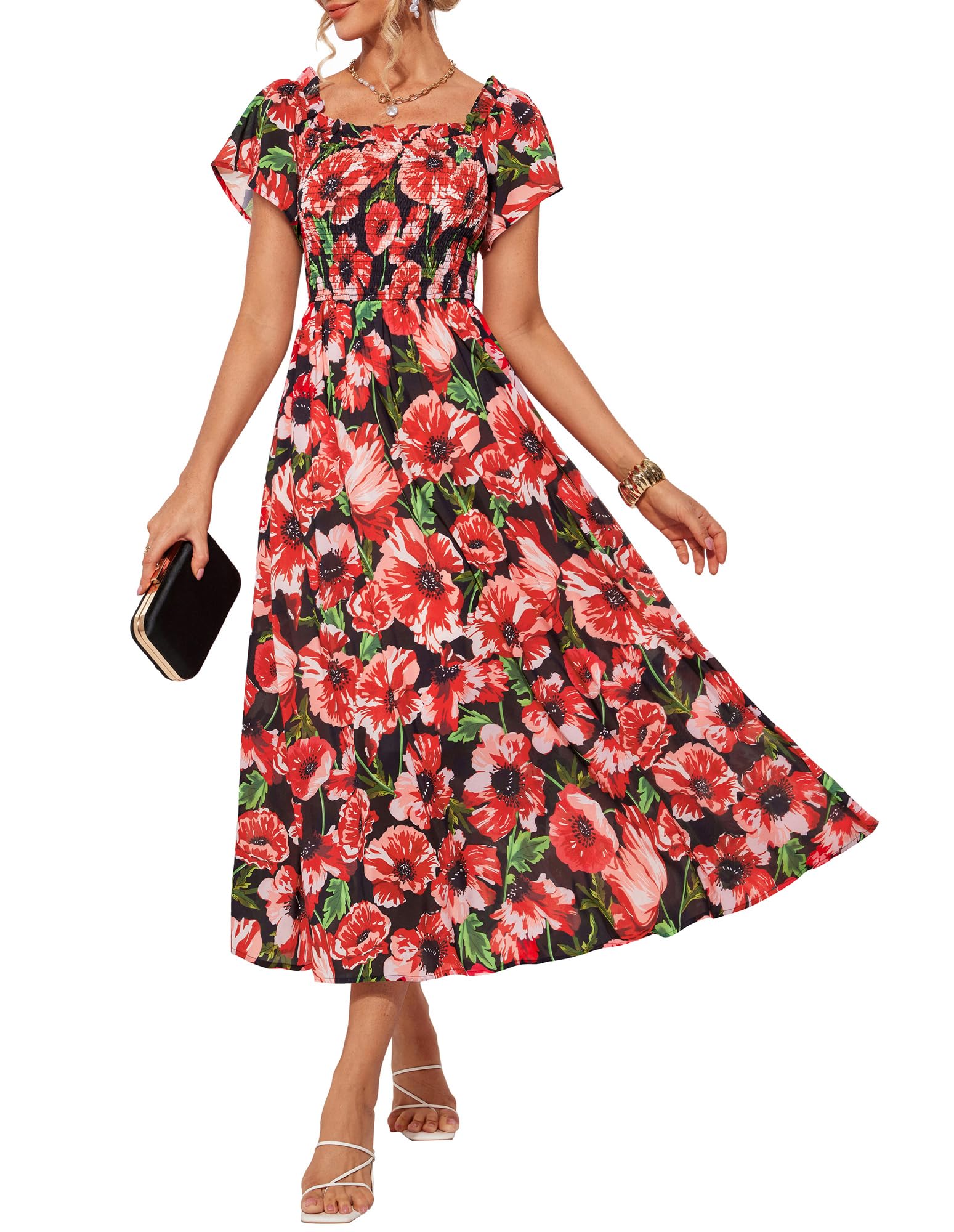 Foto 2 pulgar | Vestido De Invitada De Boda Grace Karin Con Estampado Floral Maxi Fruncido En L, Negro - Venta Internacional.