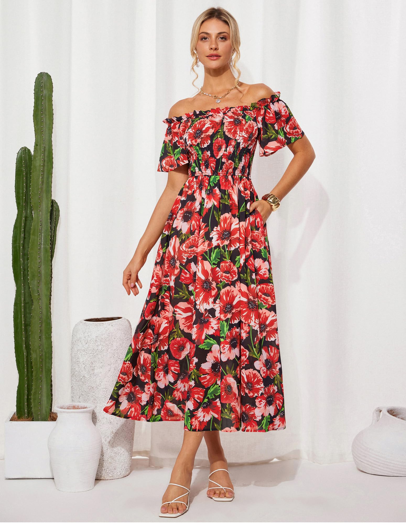 Foto 3 pulgar | Vestido De Invitada De Boda Grace Karin Con Estampado Floral Maxi Fruncido En L, Negro - Venta Internacional.